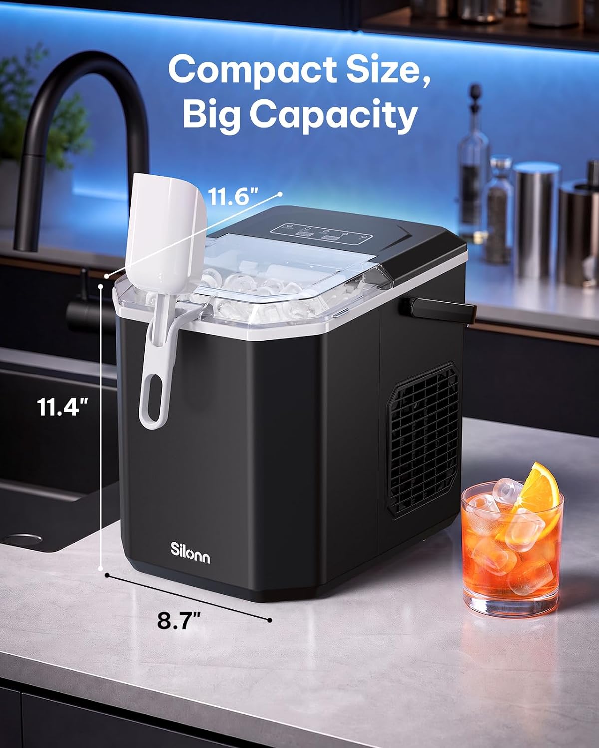 Thumbnail 6 de Silonn SLICM81B-US-14 Countertop Ice Maker with Expandable Basket