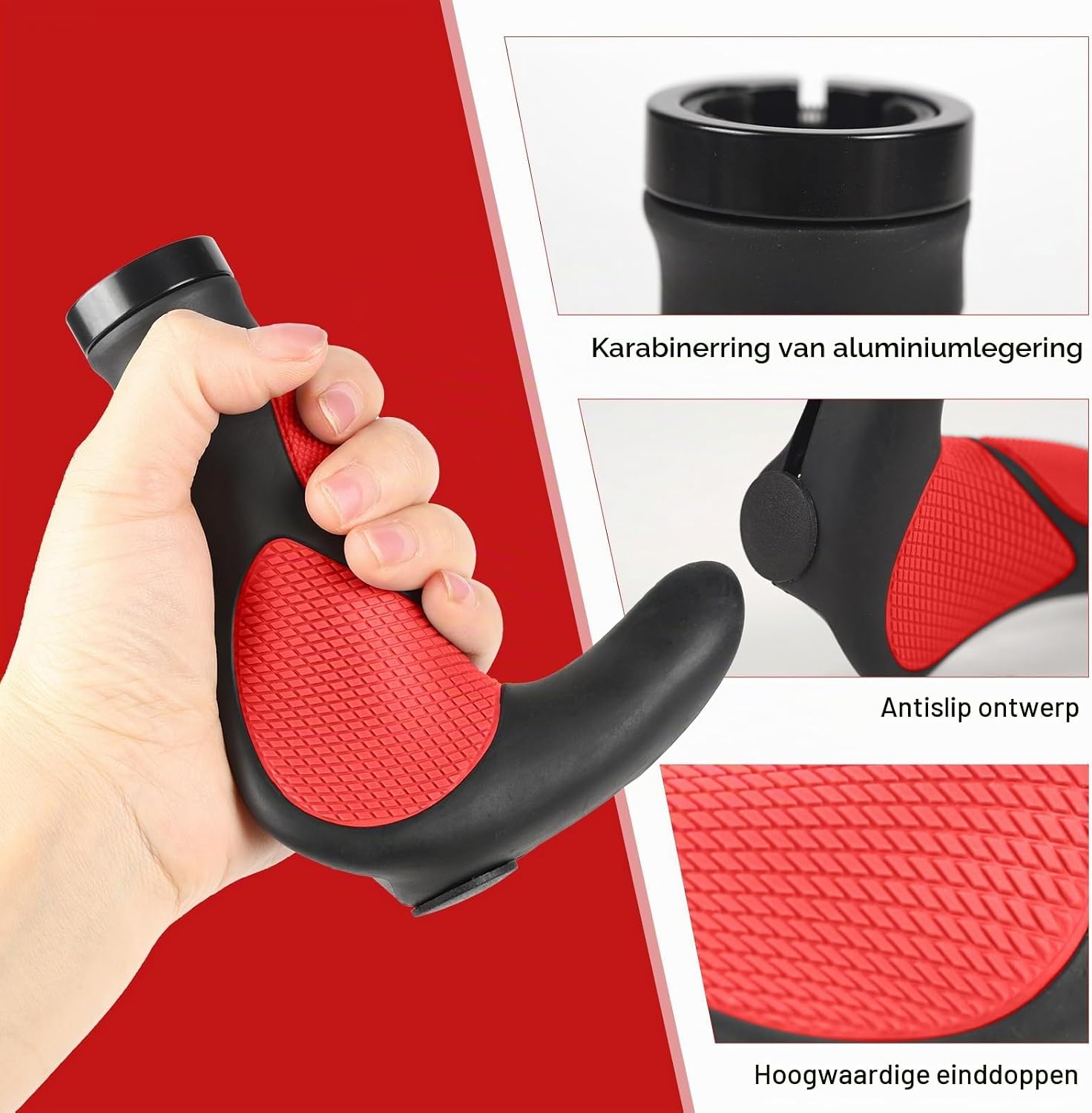Detalle de ROGTYO ergonomische fietshandvatten 22 mm met hoornvorm en lock-on