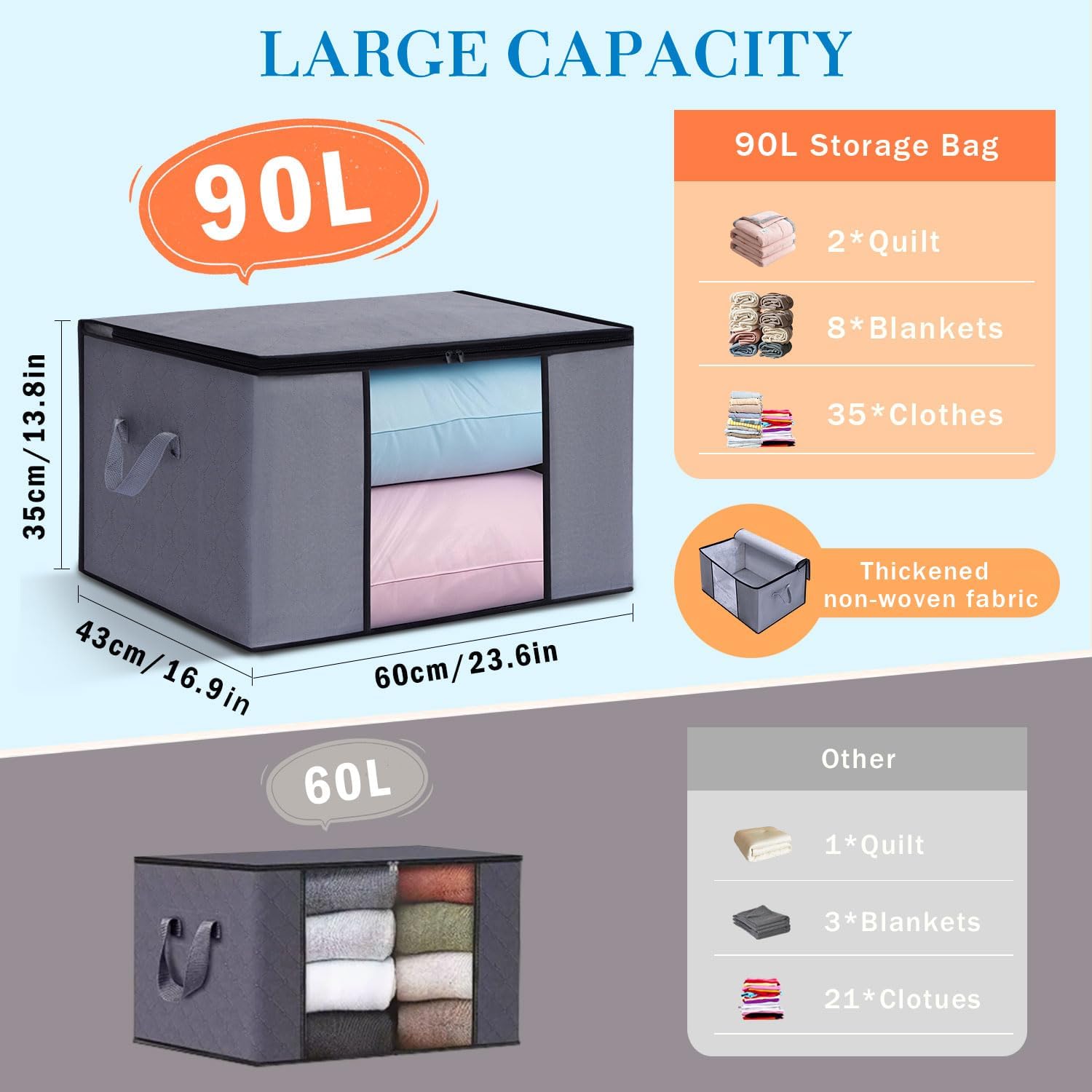 Detalle 2 de JAECU YG-4, składane torby do przechowywania 90 l, 4 szt., szare