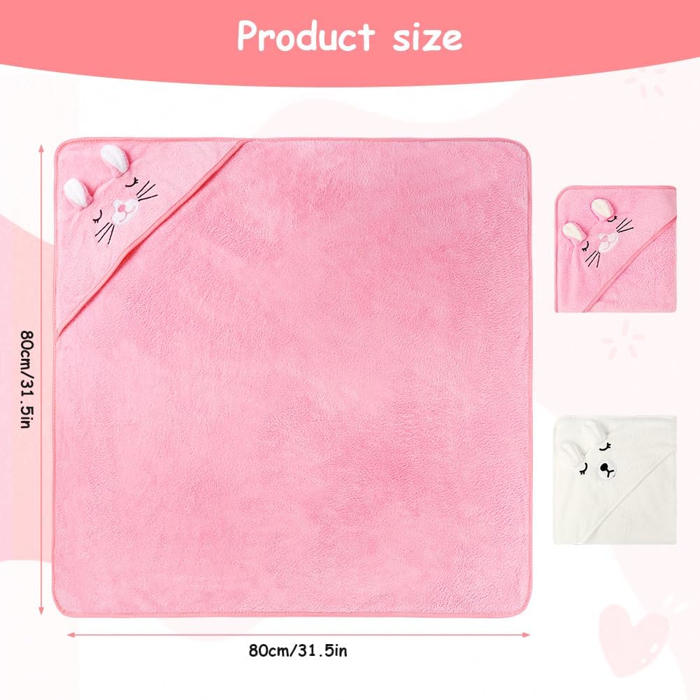 Detalle de Aolso – Set di 2 asciugamani con cappuccio 80x80 cm per neonati e bambini (0–3 anni) bianco/rosa