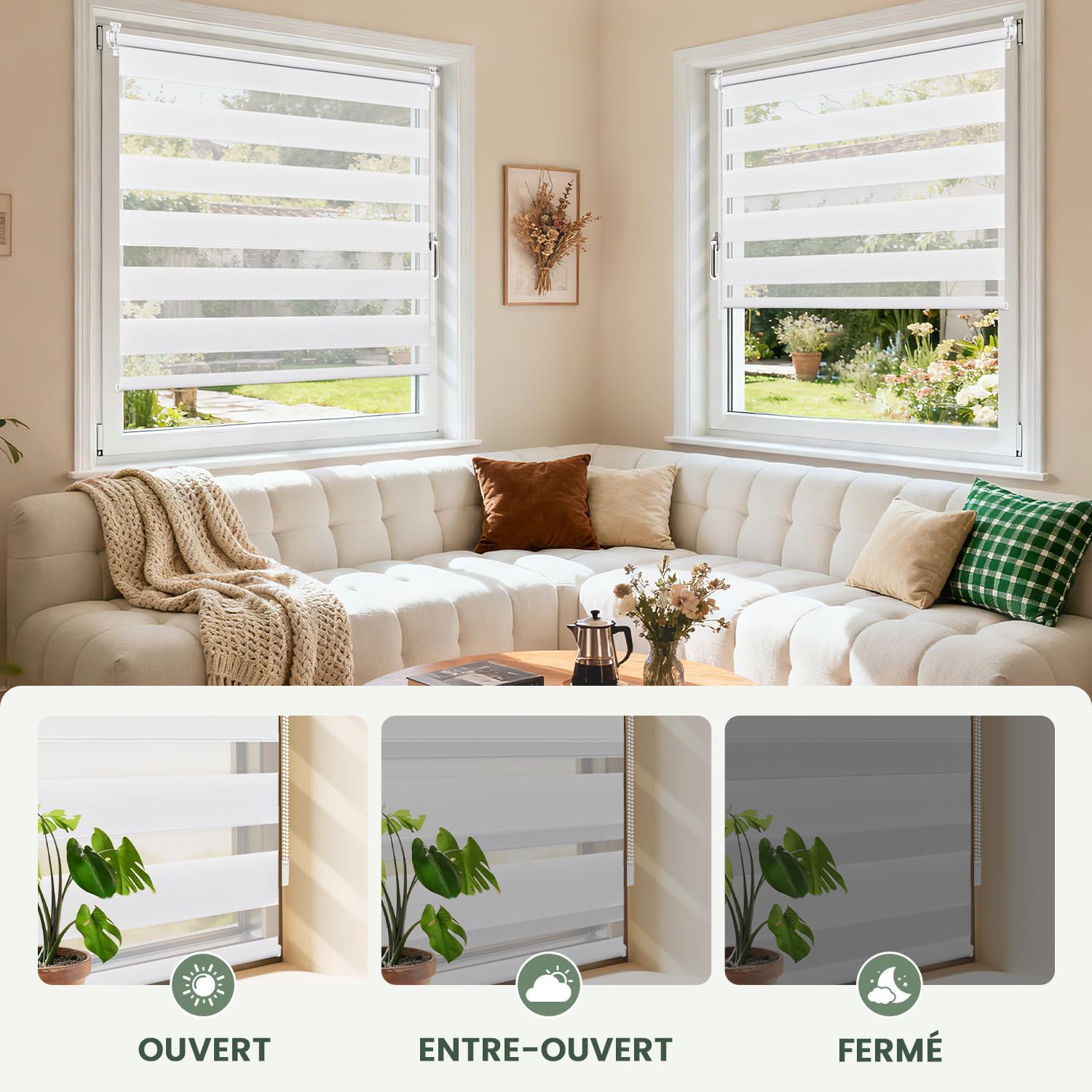 Detalle 2 de Buseu Store Enrouleur Jour Nuit sans perçage 35×130 cm 🪟
