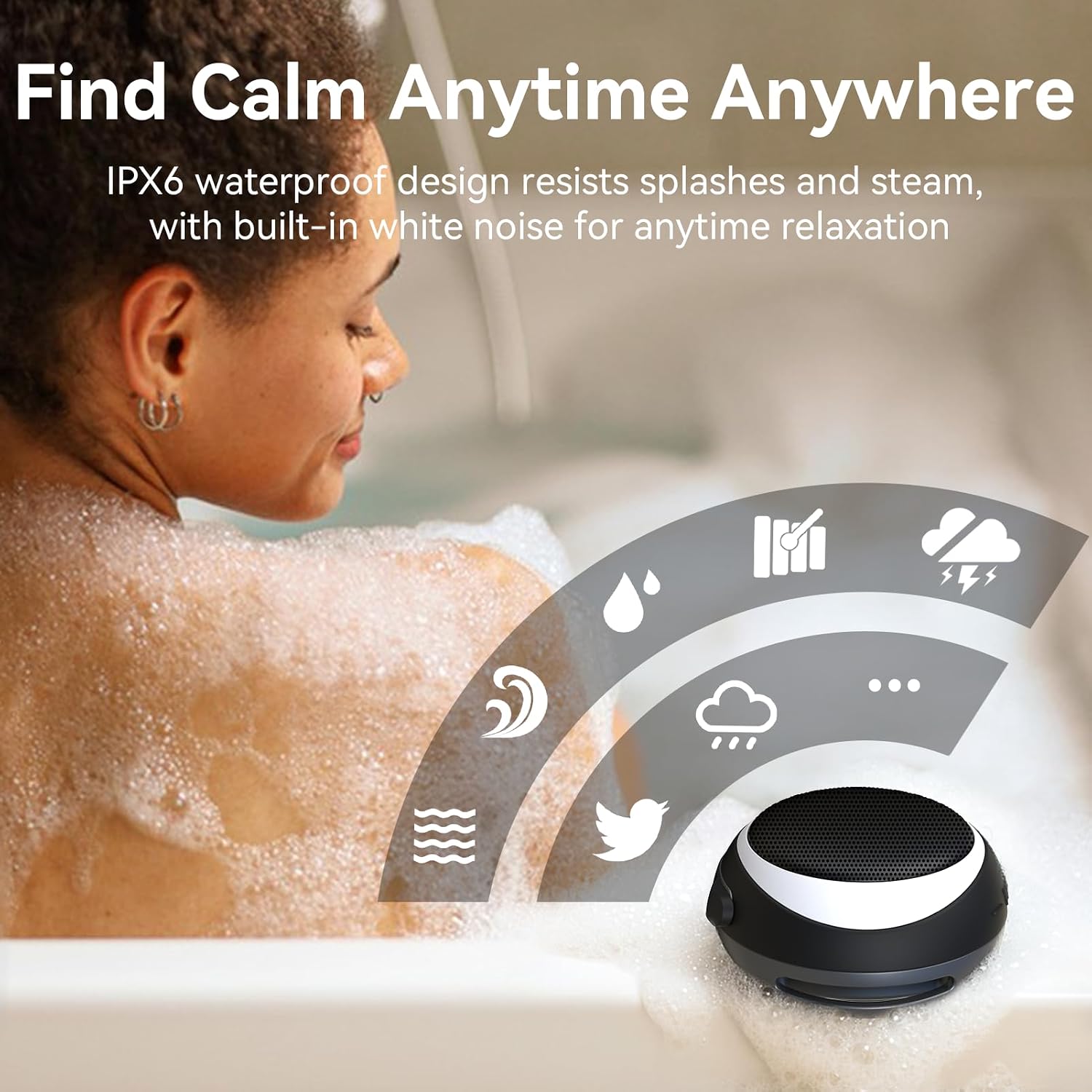 Detalle de ANCwear Portable Bluetooth Speaker – 23.5H Playtime, IPX6 Waterproof with LED Light and 5W Sound