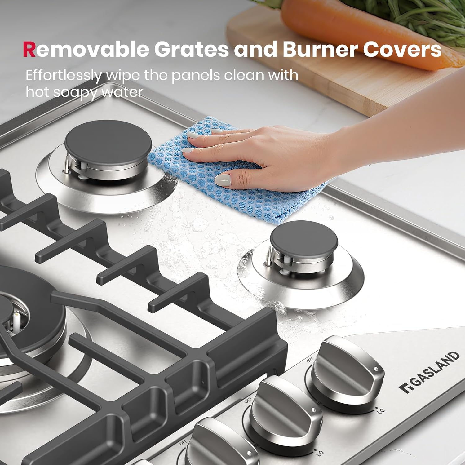 Detalle 1 de GASLAND PRO GH3305SF 30-Inch Gas Cooktop with 5 Burners and Reversible Griddle