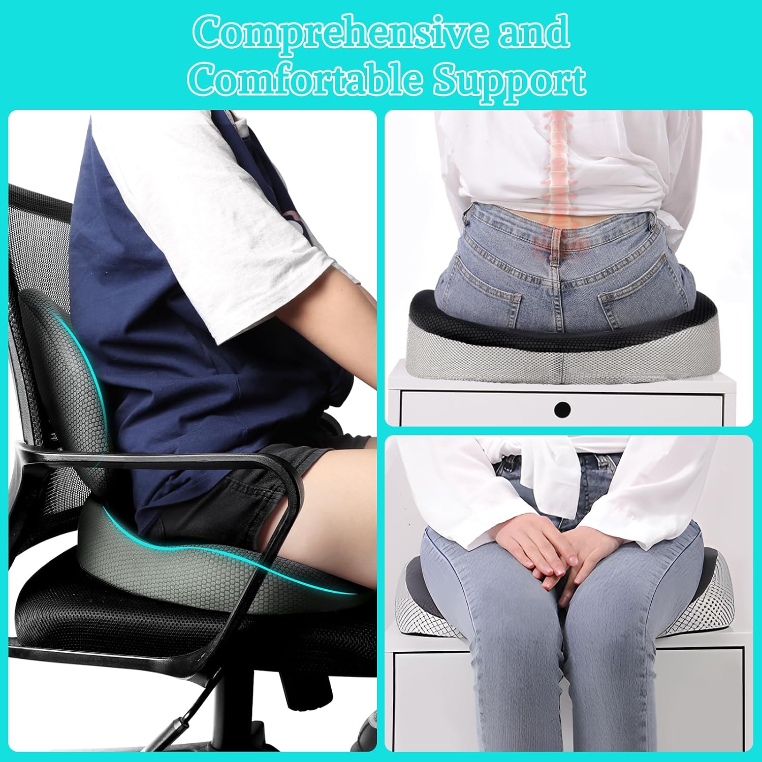 Thumbnail 6 de Suewidfay 2 in 1 Cuscino del Sedile e Supporto Lombare in Memory Foam – Comfort Ergonomico per Ufficio, Auto e Sedie a Rotelle