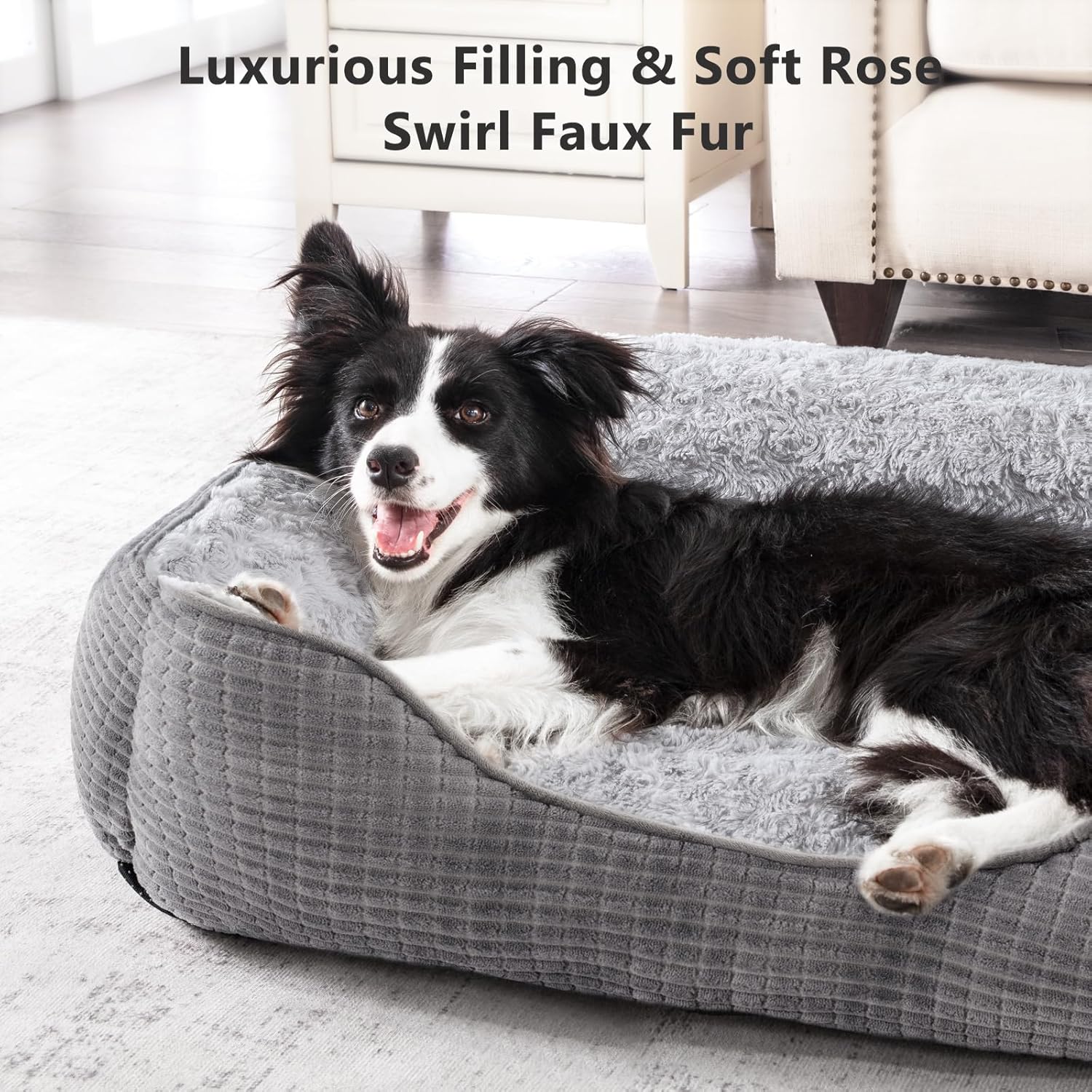 Thumbnail 6 de JOEJOY Large Dog Bed Washable Pet Bed – Soft Rose Velvet, 76×61×23 cm, Grey