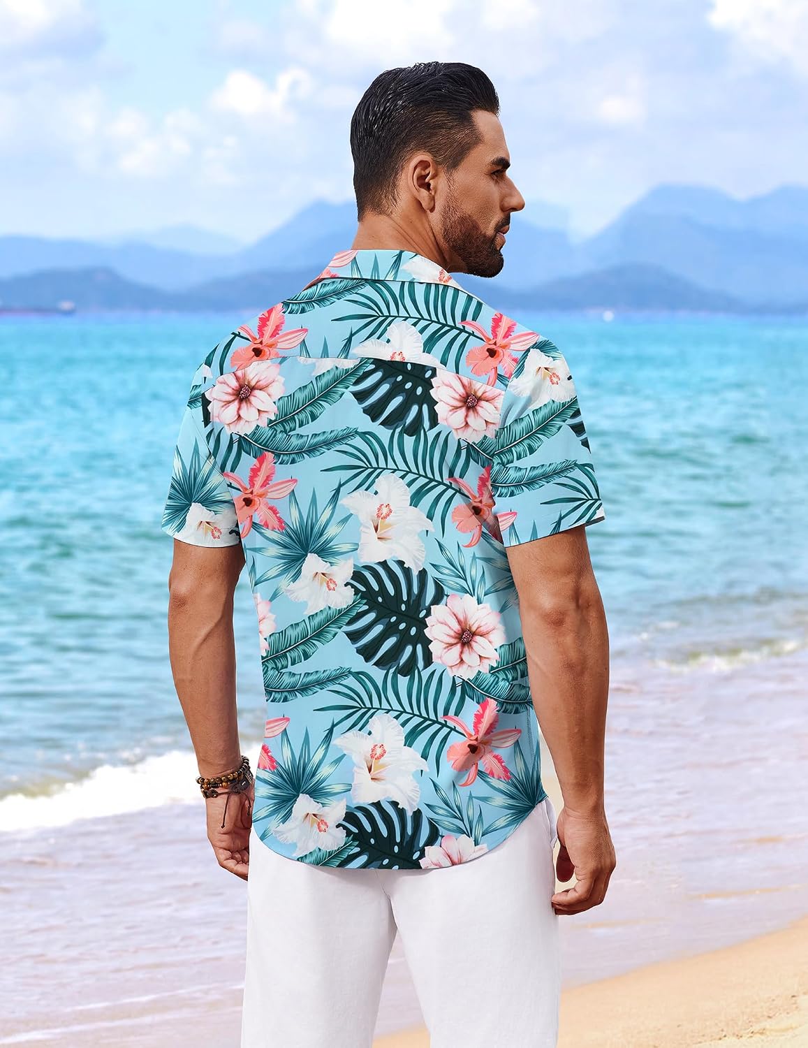 Detalle de COOFANDY Hawaii Hemd Männer – Sommerhemd Kurzarm mit Hawaii-Print und Strandlook