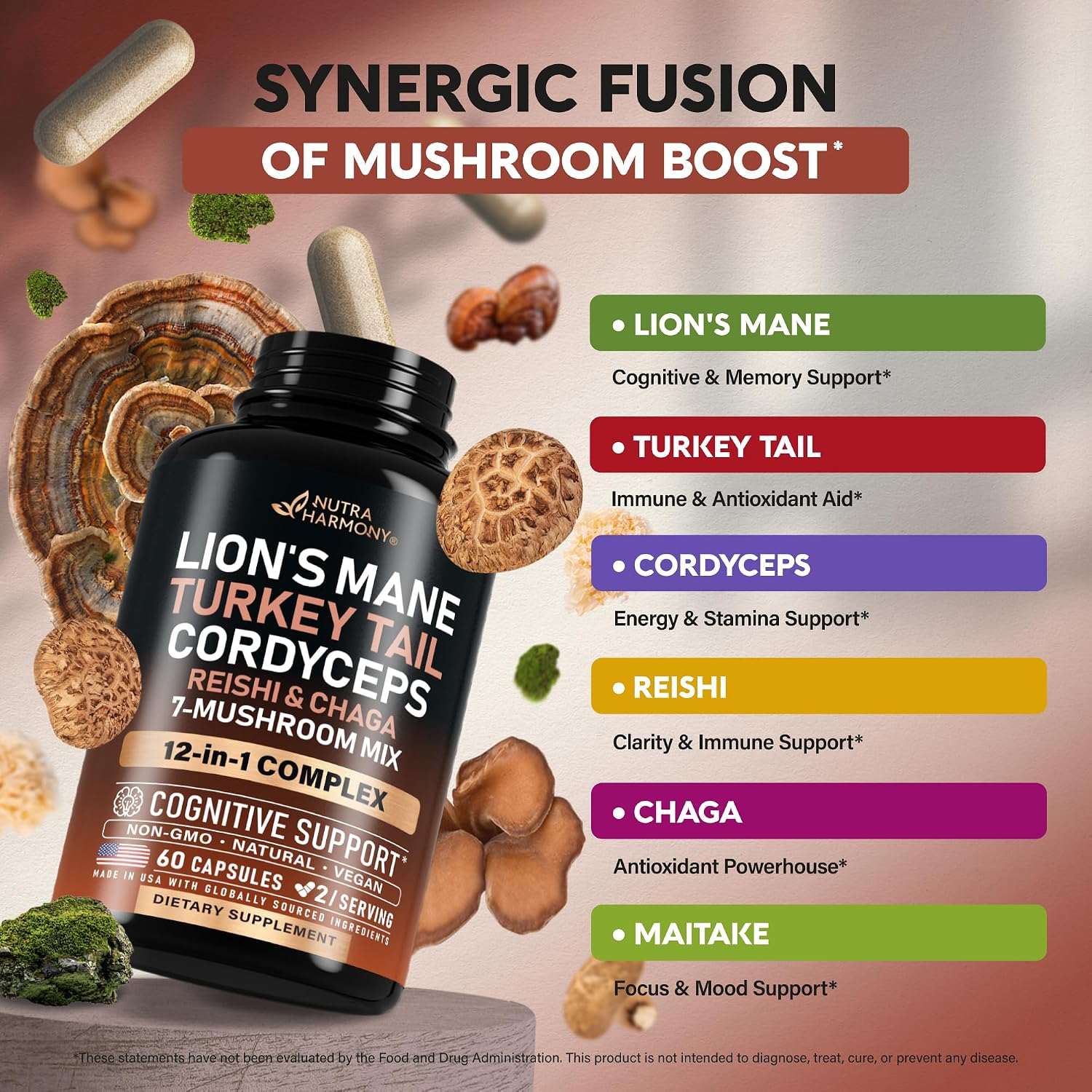 Detalle de Mushroom Supplement, 60 Capsules