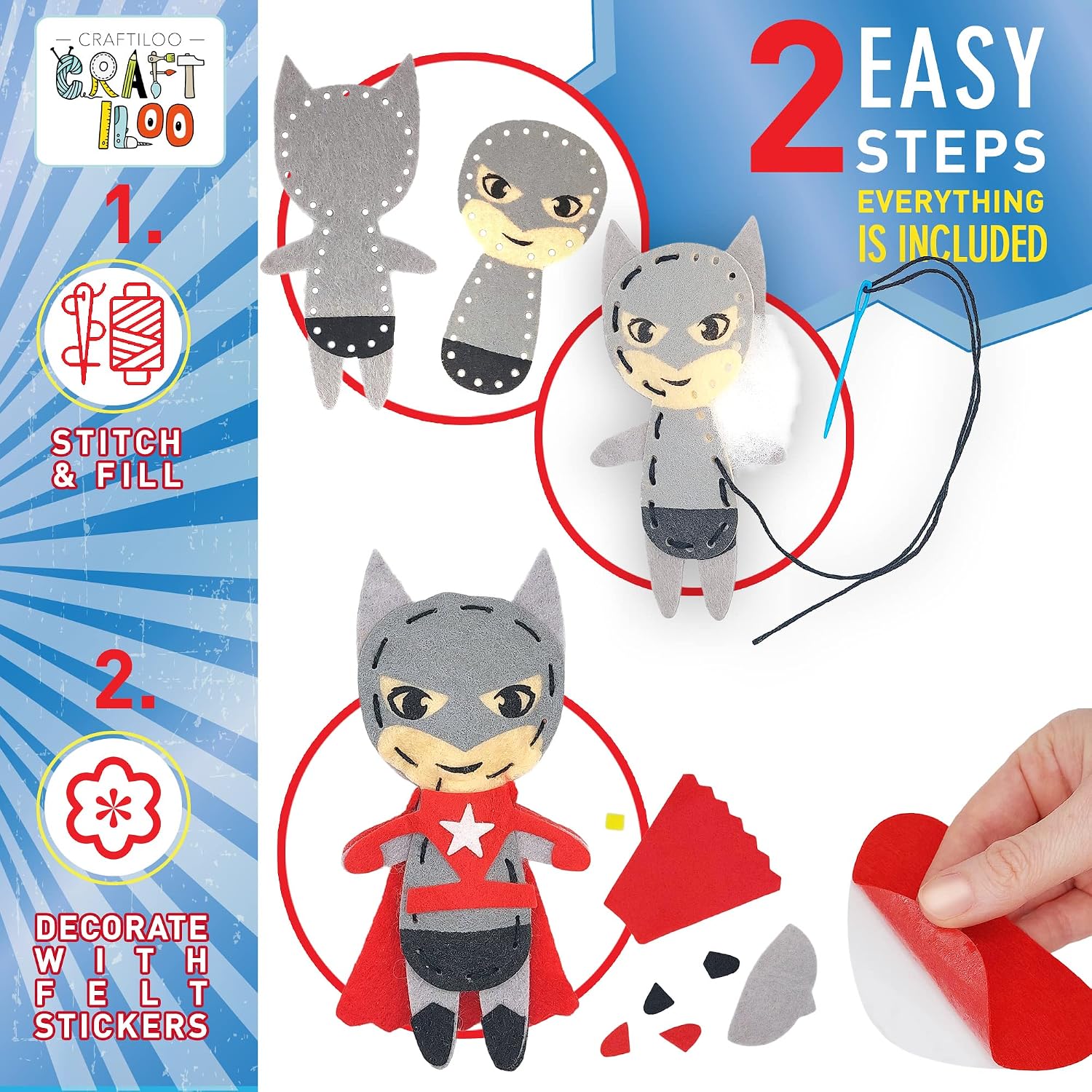 Detalle 1 de Superhero Sewing Kit for Kids, 5 Felt Projects