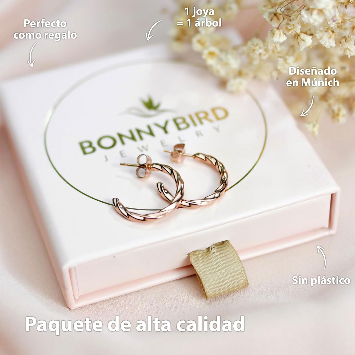 Thumbnail 5 de BONNYBIRD Pendientes de acero 316L oro rosa