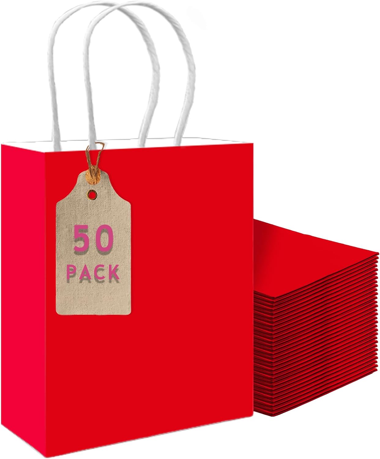 Detalle de Gcardist 50-Pack Red Paper Gift Bags with Handles – Medium, 10.6 x 8.3 x 4.3 inches
