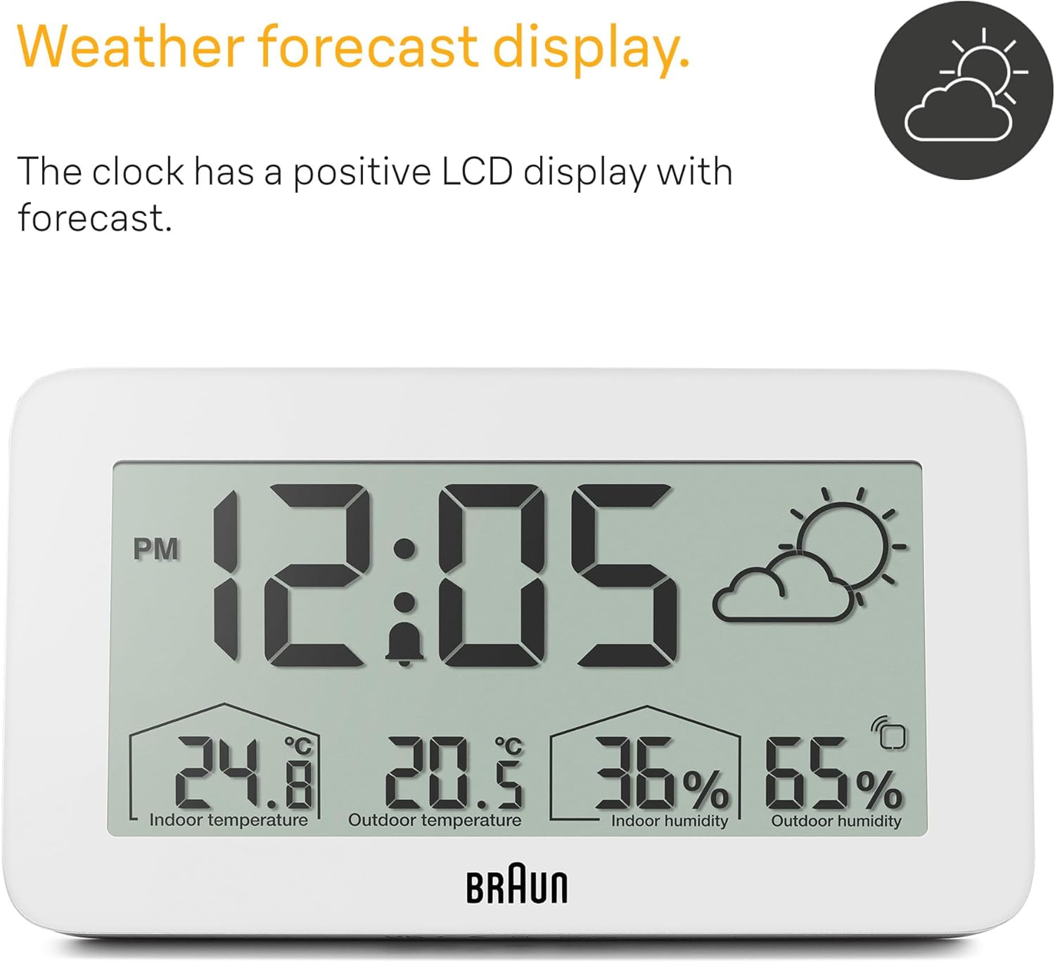 Detalle de Braun BC13WP Digital Weather Station Clock with Indoor/Outdoor Sensor