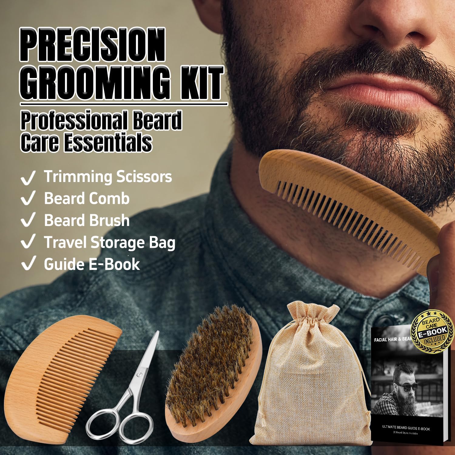 Thumbnail 6 de XIKEZAN Beard Grooming Kit, 10-Piece Set with Orange and Sandalwood Oil