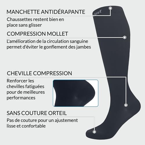 Thumbnail 1 de 360 RELIEF Bas de contention 15-20 mmHg, chaussettes montantes noires