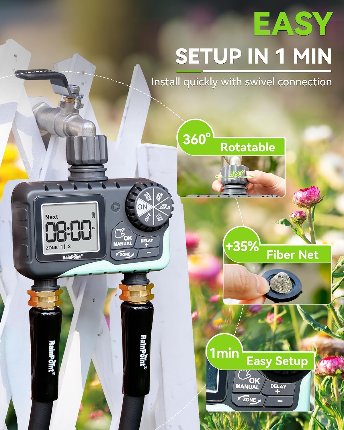 Thumbnail 6 de RAINPOINT Garden Hose Timer, 2-Zone