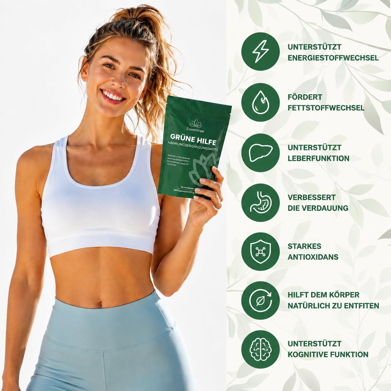 Detalle de Grüne Entgiftungspulver – 200 g Superfood Greens Mix mit Matcha, Gerstengras, Heidelbeeren