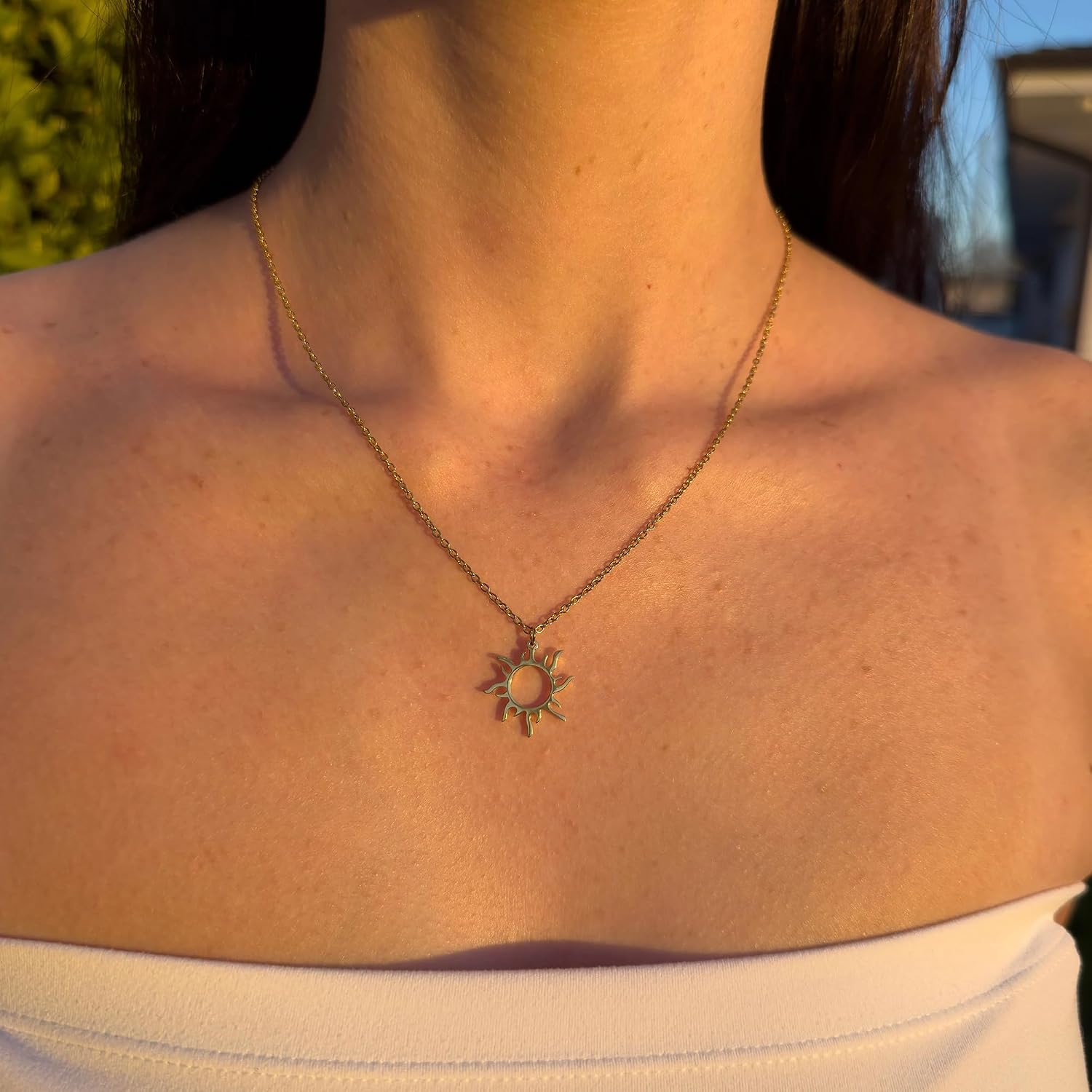 Detalle de TINGN Collana a forma di cuore in oro bianco 14K per donna e ragazza
