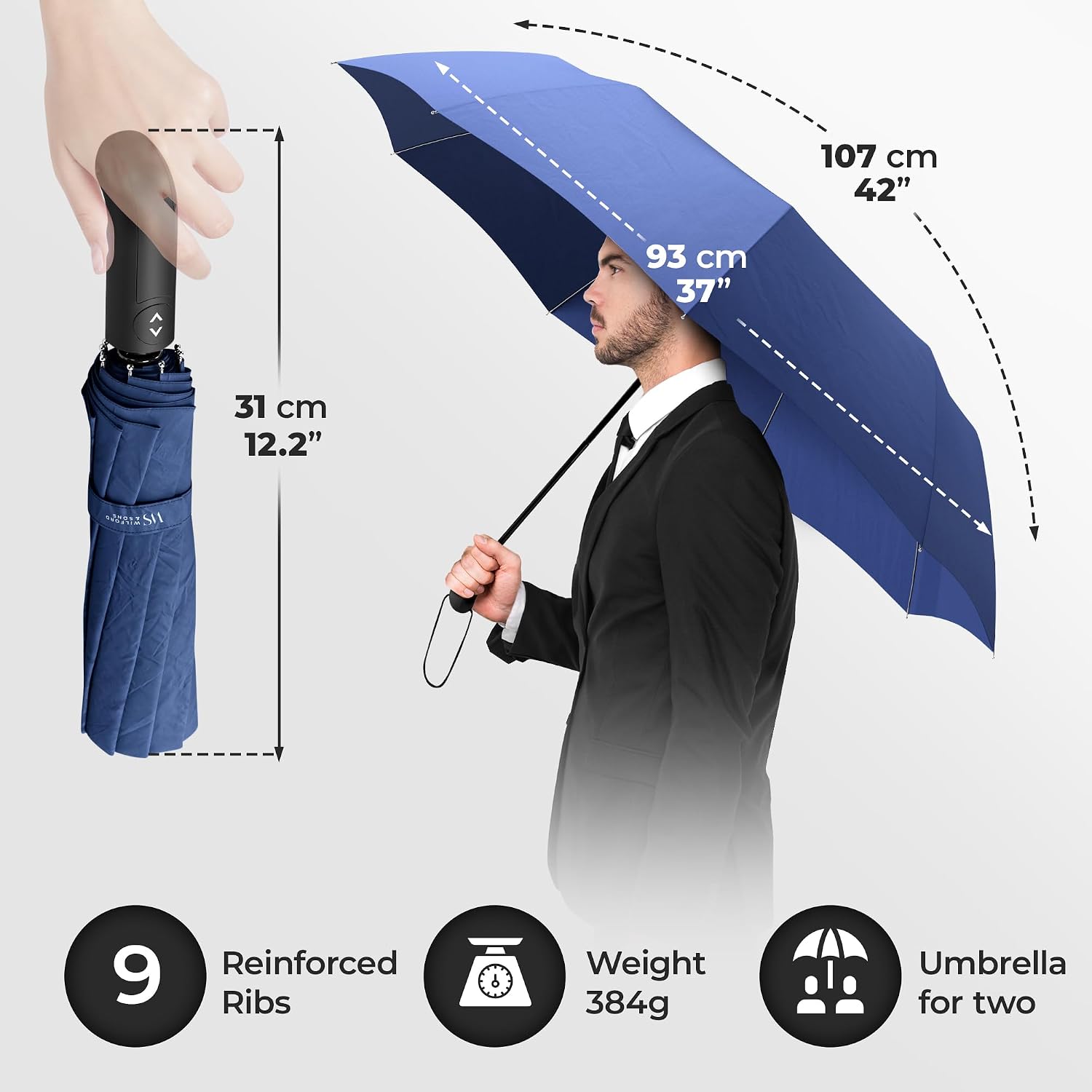 Thumbnail 4 de Windproof Compact Umbrella with Auto Open/Close, Double Canopy and Teflon Coating (Pocket-size, 432g)
