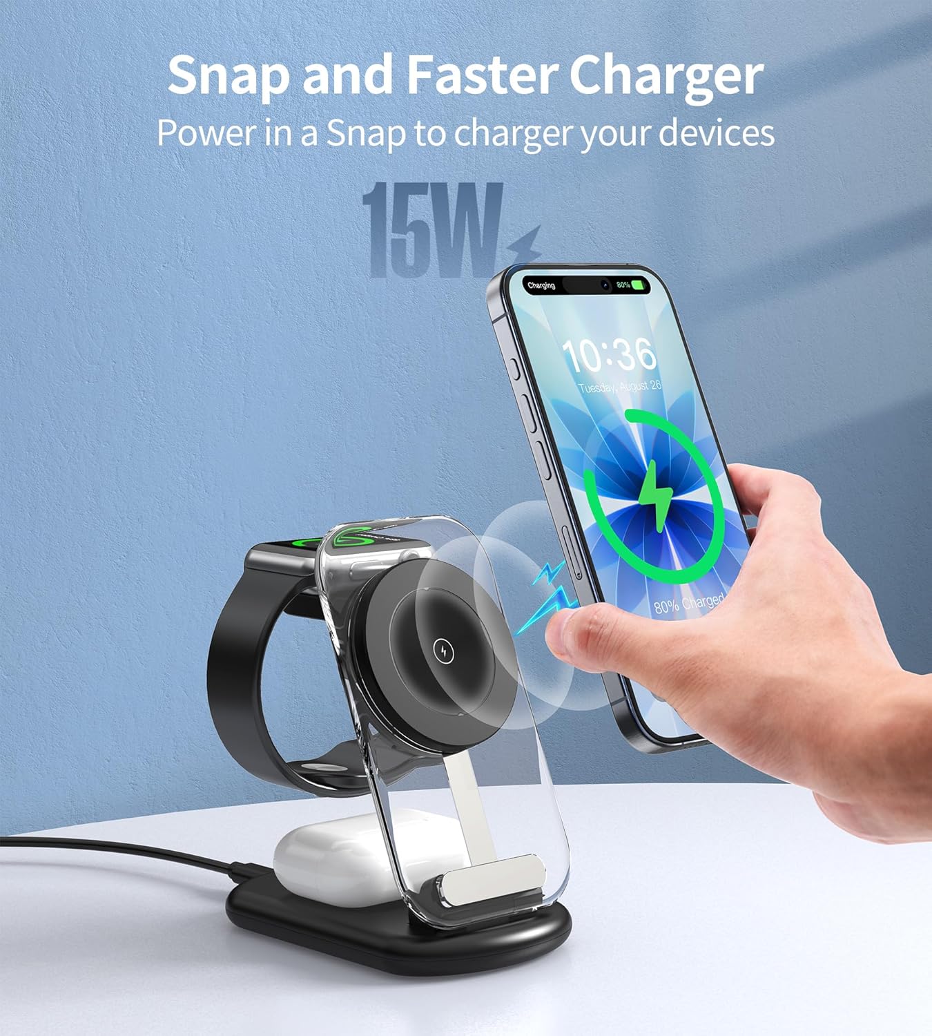 Thumbnail 3 de Apple MagSafe 3-in-1 Wireless Charger Stand for iPhone