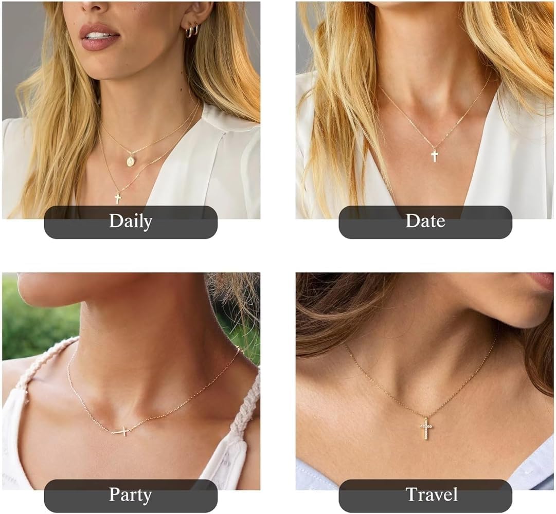 Detalle 2 de TINGN Gold Kreuz Kette Damen – 14K Gold Vergoldet, verstellbare 35 cm Schmuck mit Kreuz Anhänger