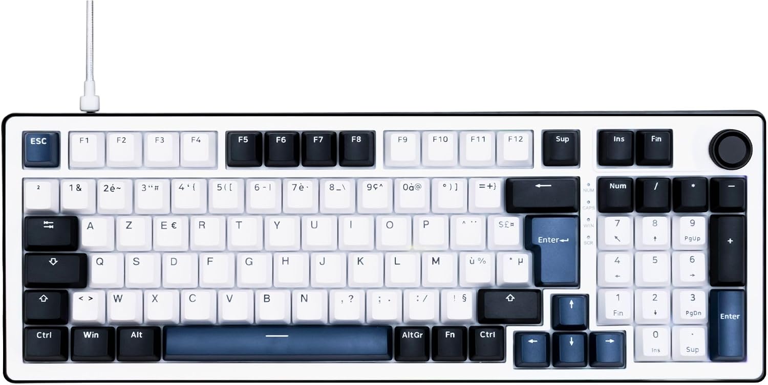 Detalle de THE G-LAB KEYZ Elite 400 HE BW – klawiatura Hall Effect 96% AZERTY FR, RGB i hot-swap