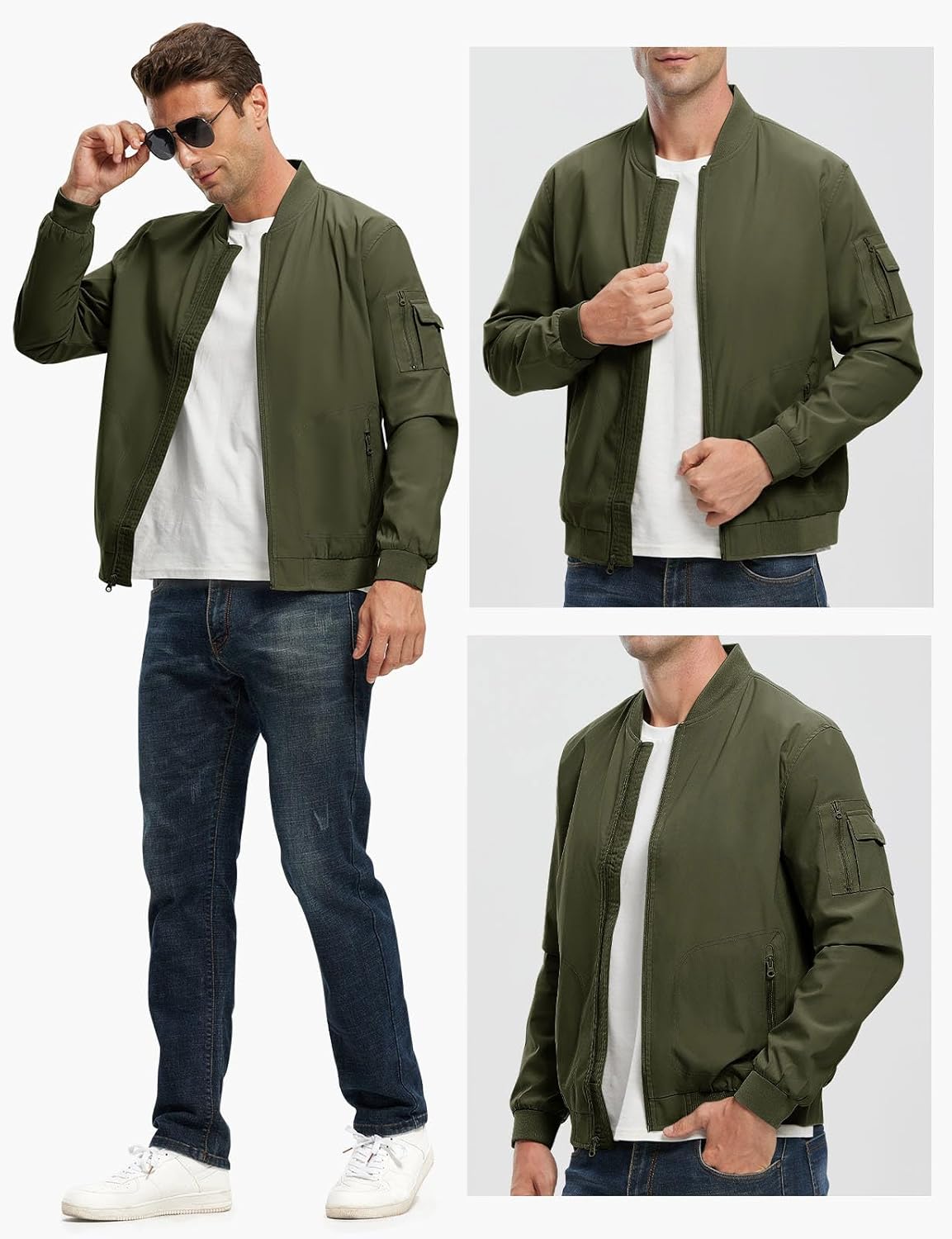 Thumbnail 6 de Rdruko Men’s Lightweight Bomber Jacket Windbreaker with Full-Zip and 5 Pockets