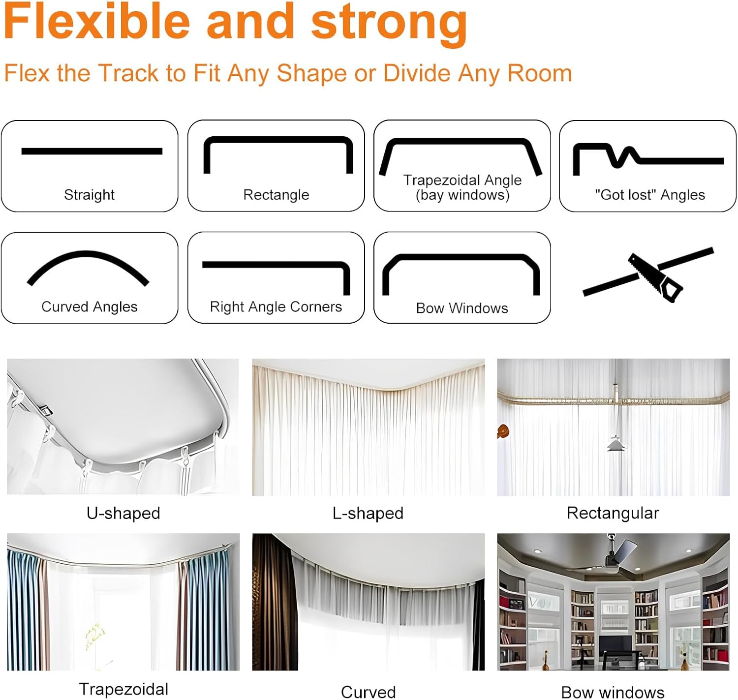 Thumbnail 4 de hoeflife Flexible Ceiling Tracks Room Divider Curtain Set (Ceiling Mount) – Blackout Panels, W100 x H84