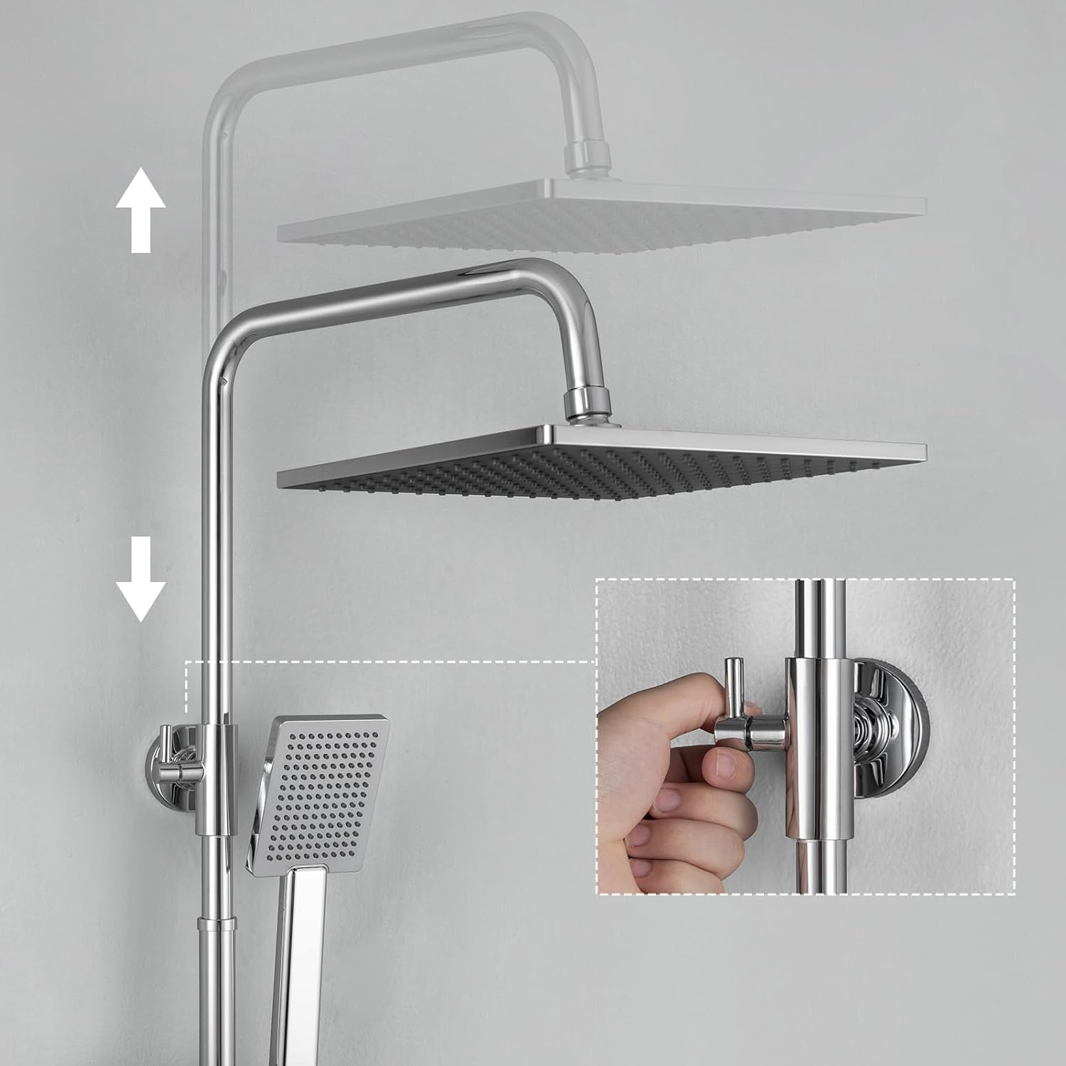 Thumbnail 2 de Auralum Colonna Doccia completa con Miscelatore, Asta Saliscendi in Acciaio inox e Soffione 25 cm – Altezza 90–130 cm