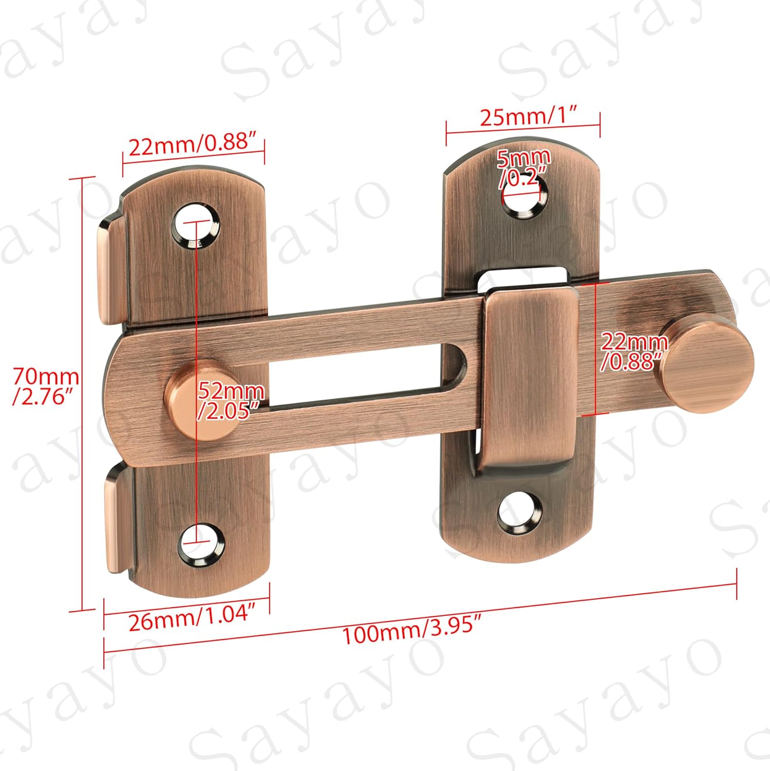 Thumbnail 1 de SAYAYO EMS9500-R verrou de porte coulissante en acier inox finition rouge bronze