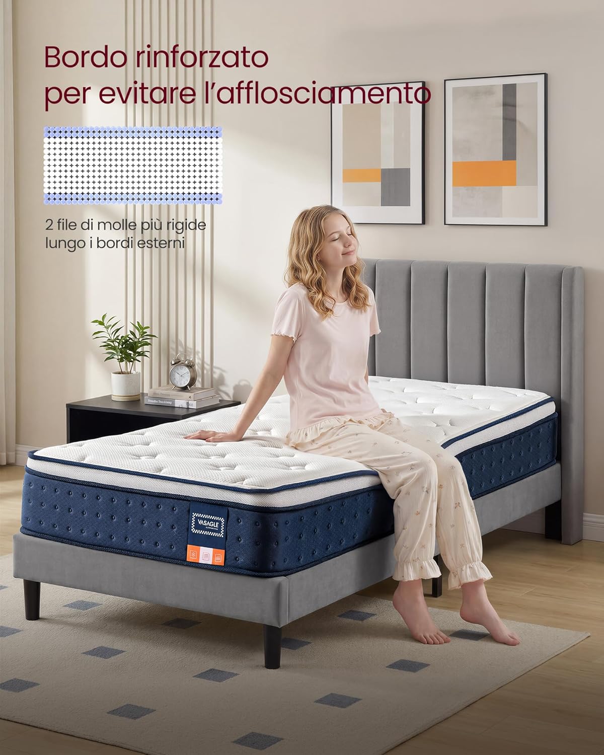 Thumbnail 6 de VASAGLE Materasso Singolo 80 x 190 x 25 cm Ibrido con Molle Insacchettate e Memory Foam con Gel – Blu RMZ202QZ02