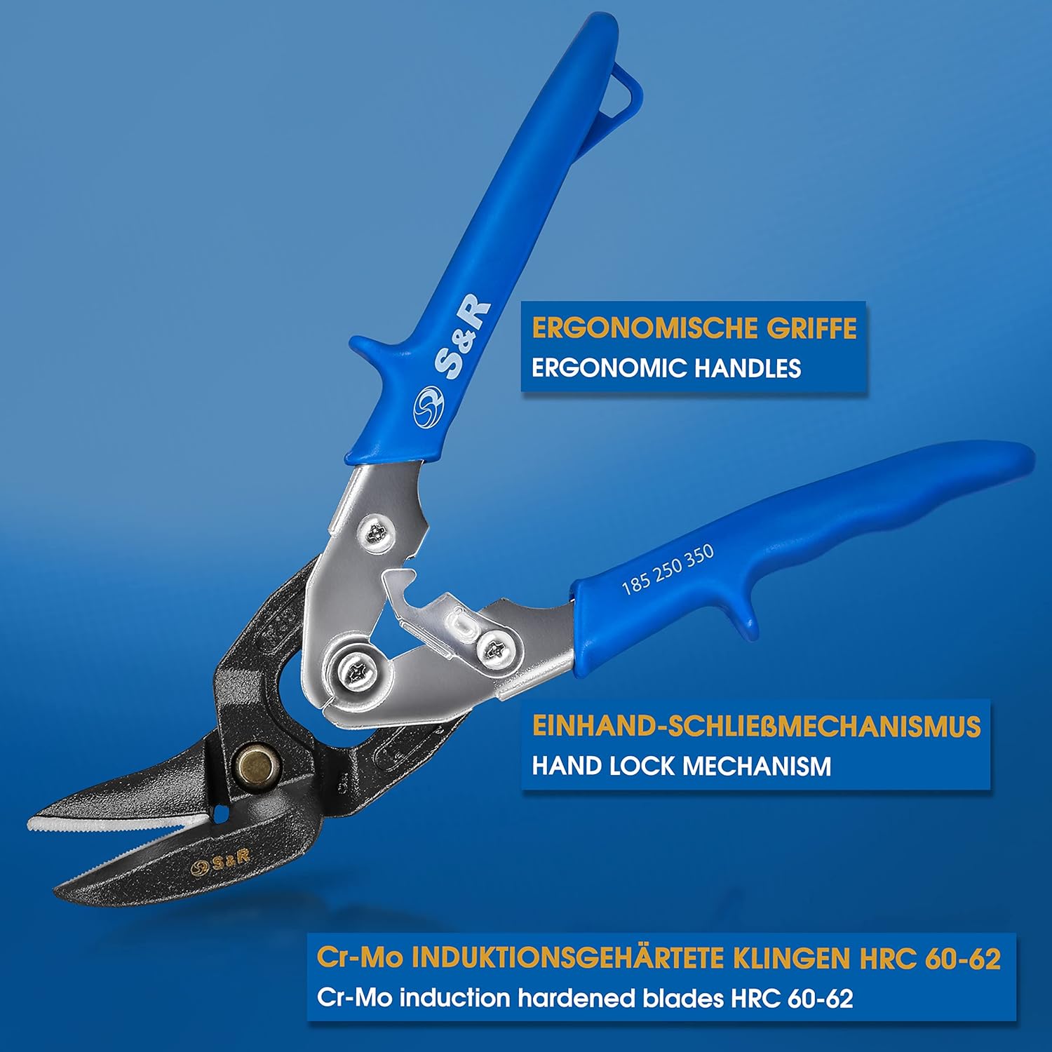 Thumbnail 2 de S&R Blechschere Profi-Qualität Hochleistungsschere – 260 mm, Durchlaufschere, Rechts-/Linksschnitt (je nach Angabe)