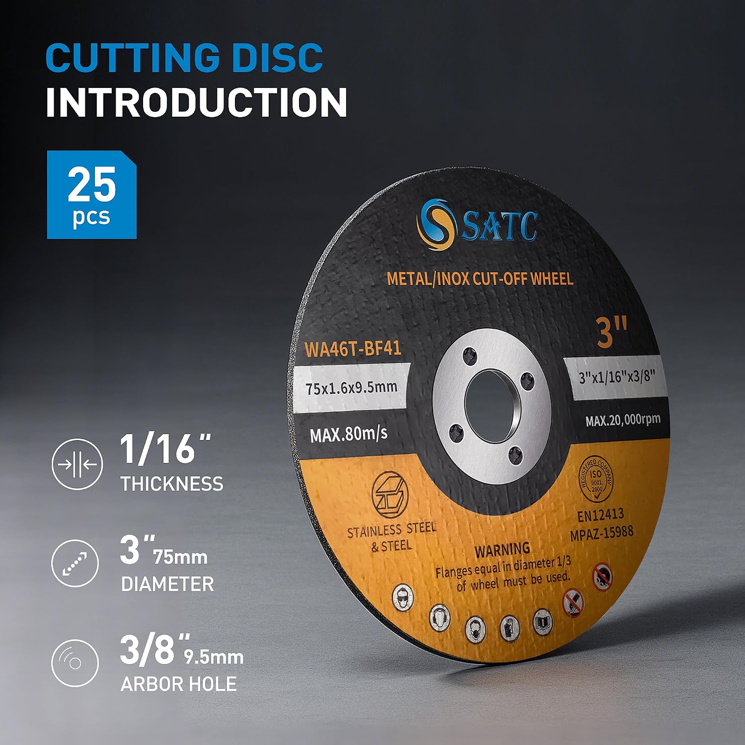 Detalle de S SATC 3-Inch Cut-Off Wheels, 1/16-Inch Thick, 25-Pack, Aluminum Oxide