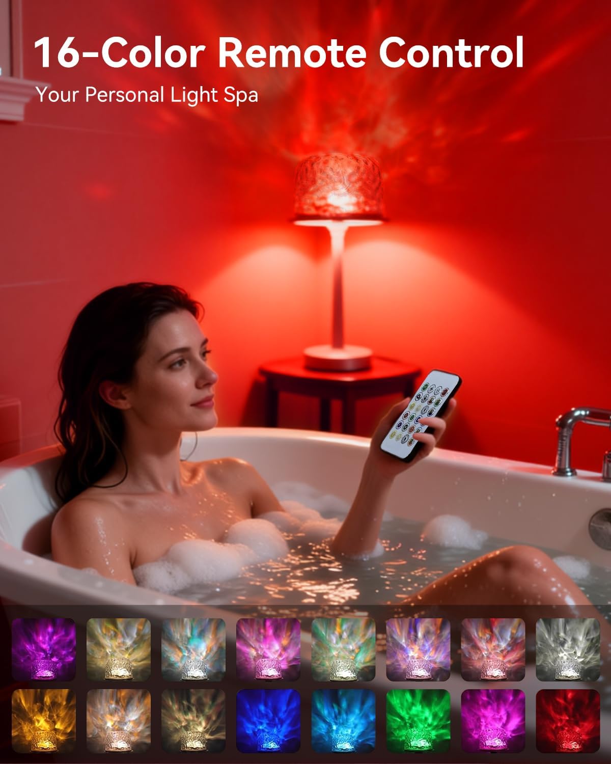 Thumbnail 3 de SAIWEYA Spa-Like Waterproof Bathroom Shower Lamp with 16-Colour Ocean Wave Projector (Rechargeable, Touch & Remote)
