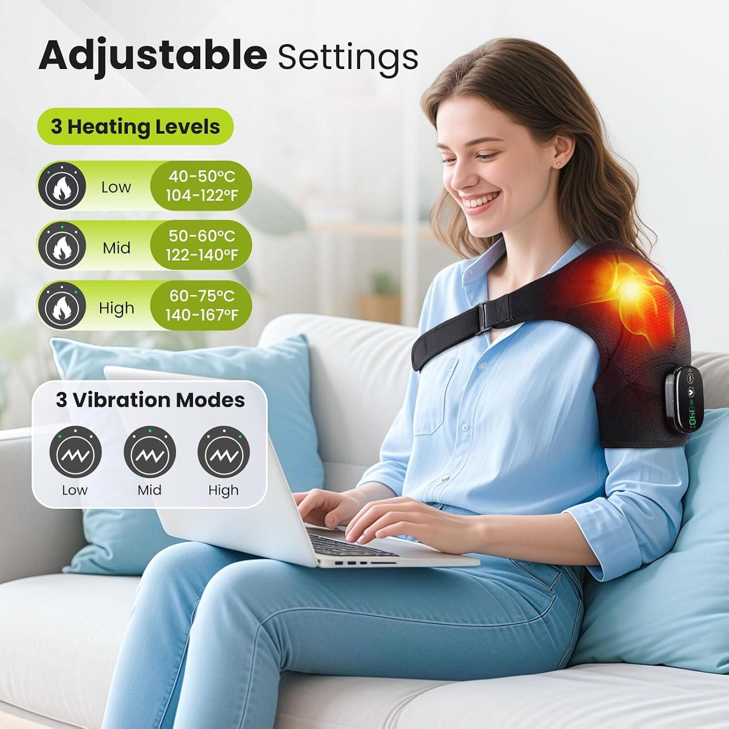 Detalle de Cordless Heated Shoulder Massager Pad with 3-Level Heat, 3 Modes, and 5000mAh Battery