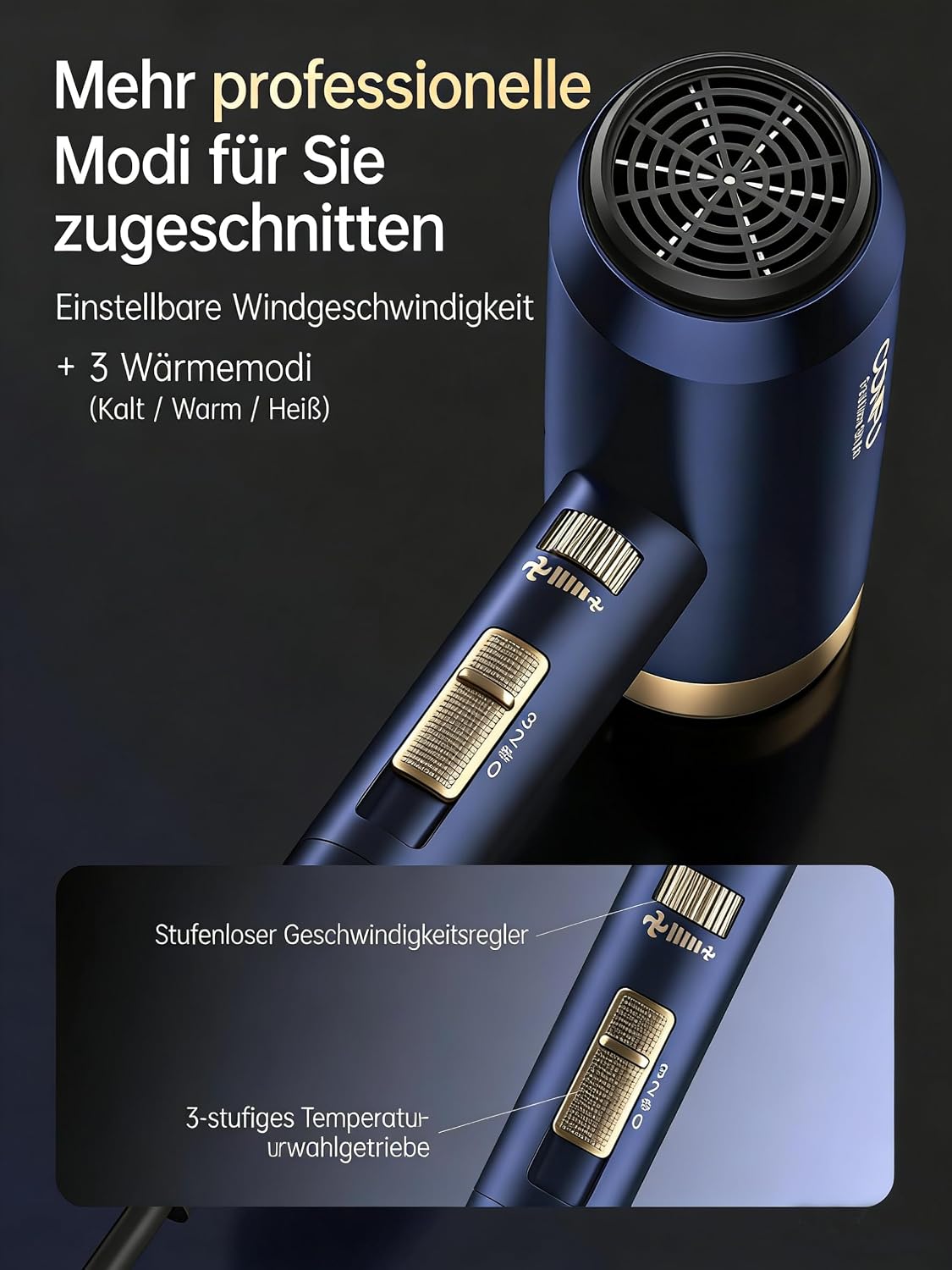 Detalle de Föhn Ionen Haartrockner 1800W mit Diffusor – kompakt, leicht und ideal für Reisen