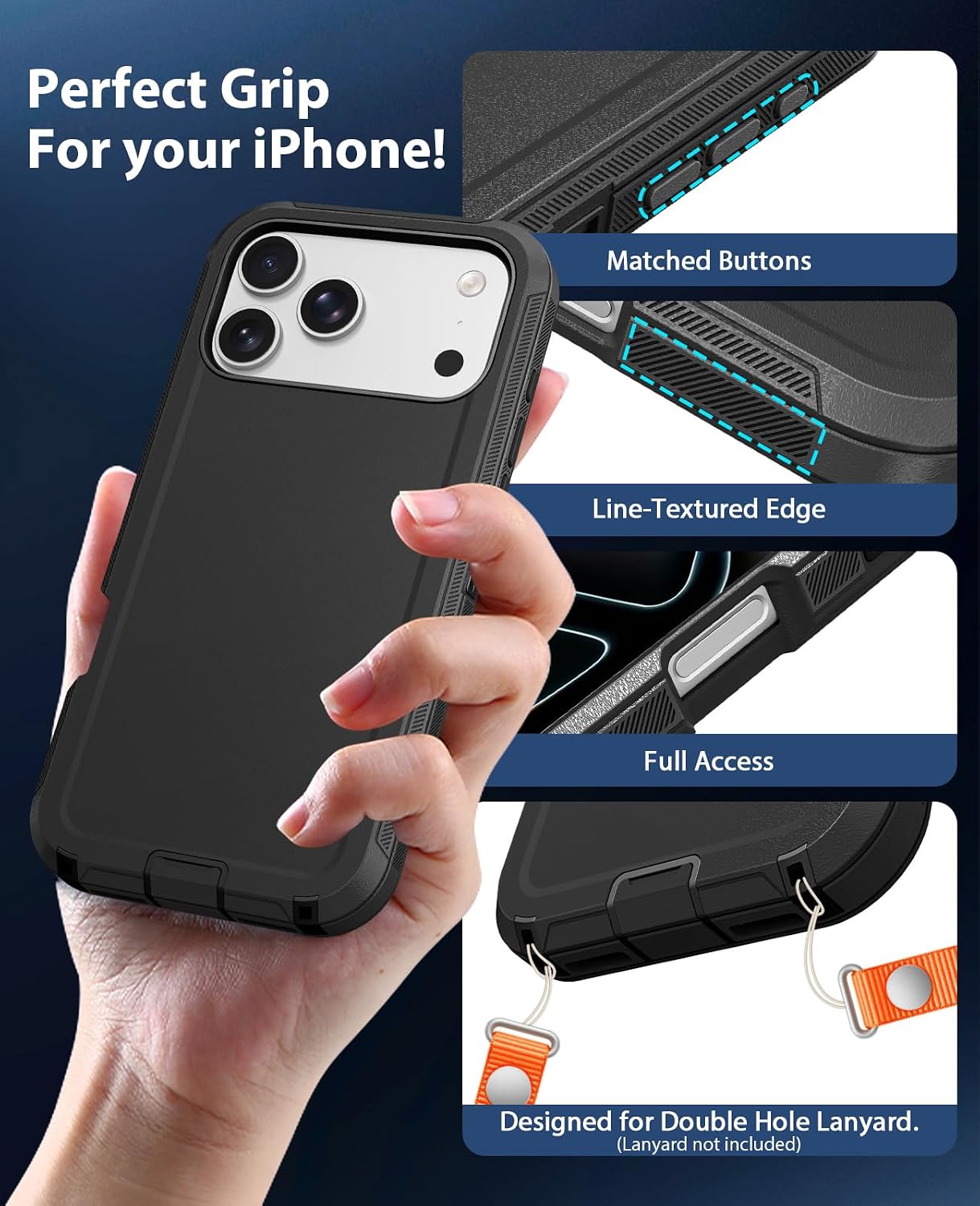 Detalle 2 de Jelanry Shockproof Case for iPhone 17 Pro Max and 18 Pro Max, Black