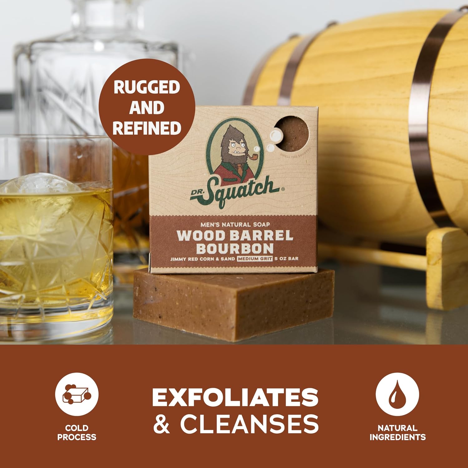 Thumbnail 2 de Dr. Squatch Natural Men’s Bar Soap – Cold Process Wood Barrel Bourbon (3-Pack, 5 oz each)