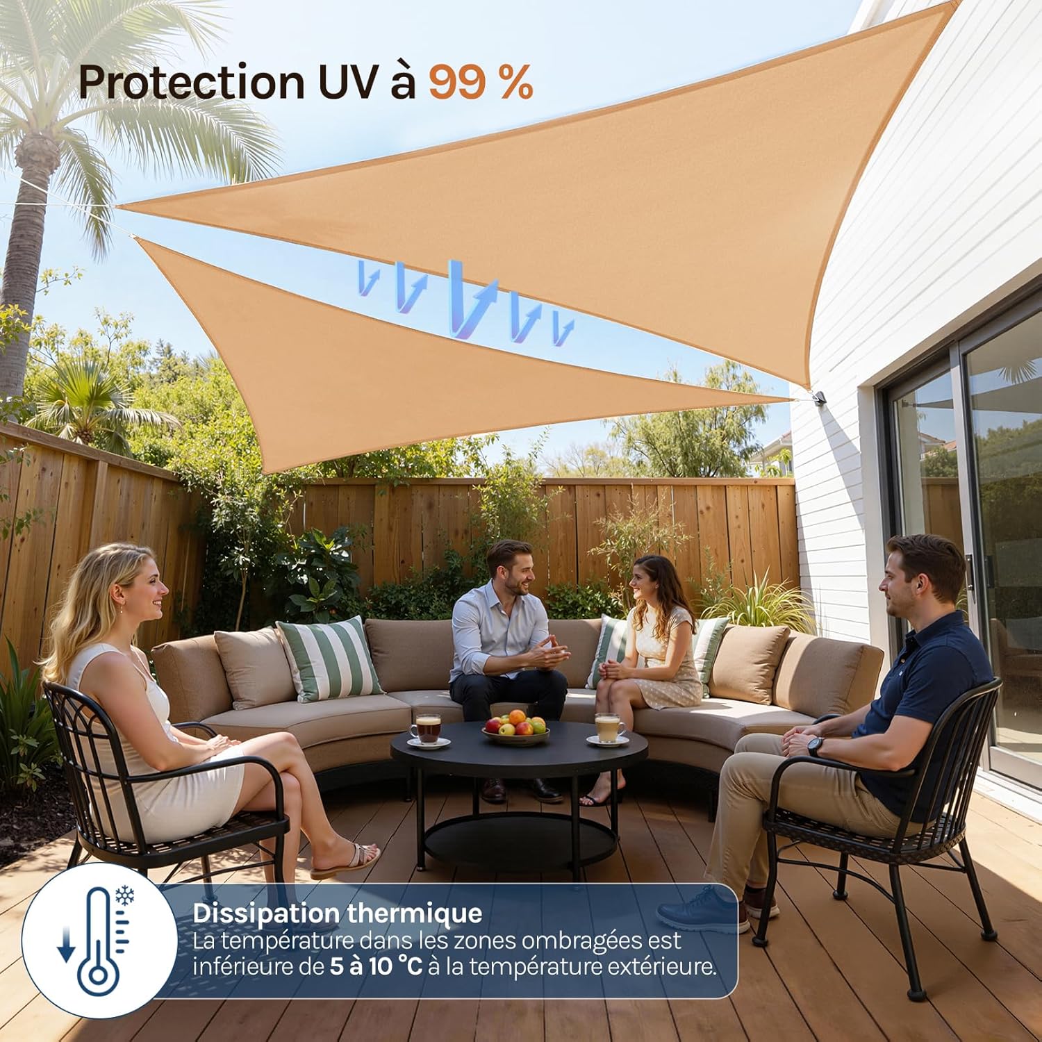 Thumbnail 5 de WOLTU Voile d’ombre triangle respirante en HDPE 3,6 × 3,6 × 5,1 m avec protection anti-UV