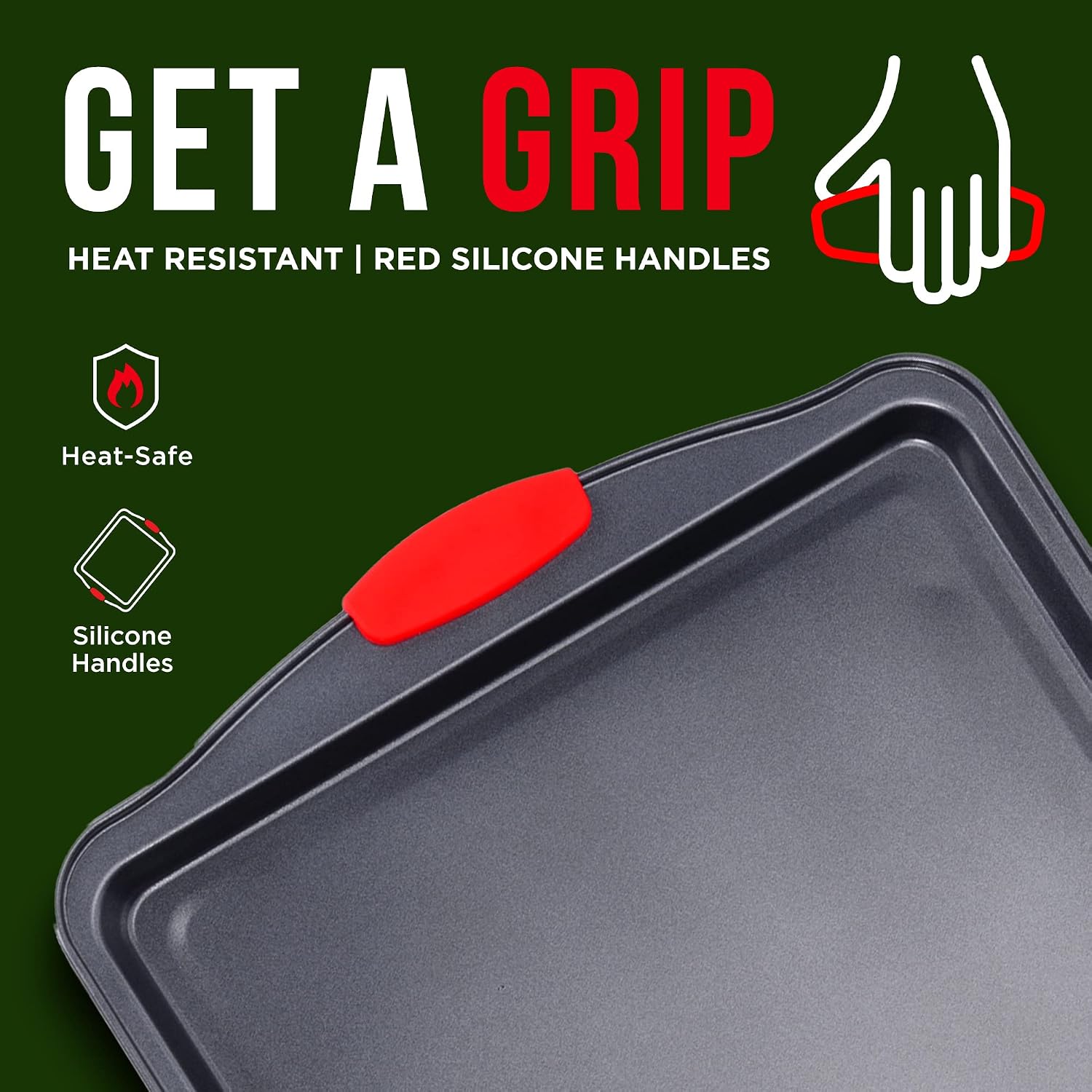 Detalle de Bakken 3-Piece Cookie Sheet Set, Non-Stick Carbon Steel with Silicone Handles