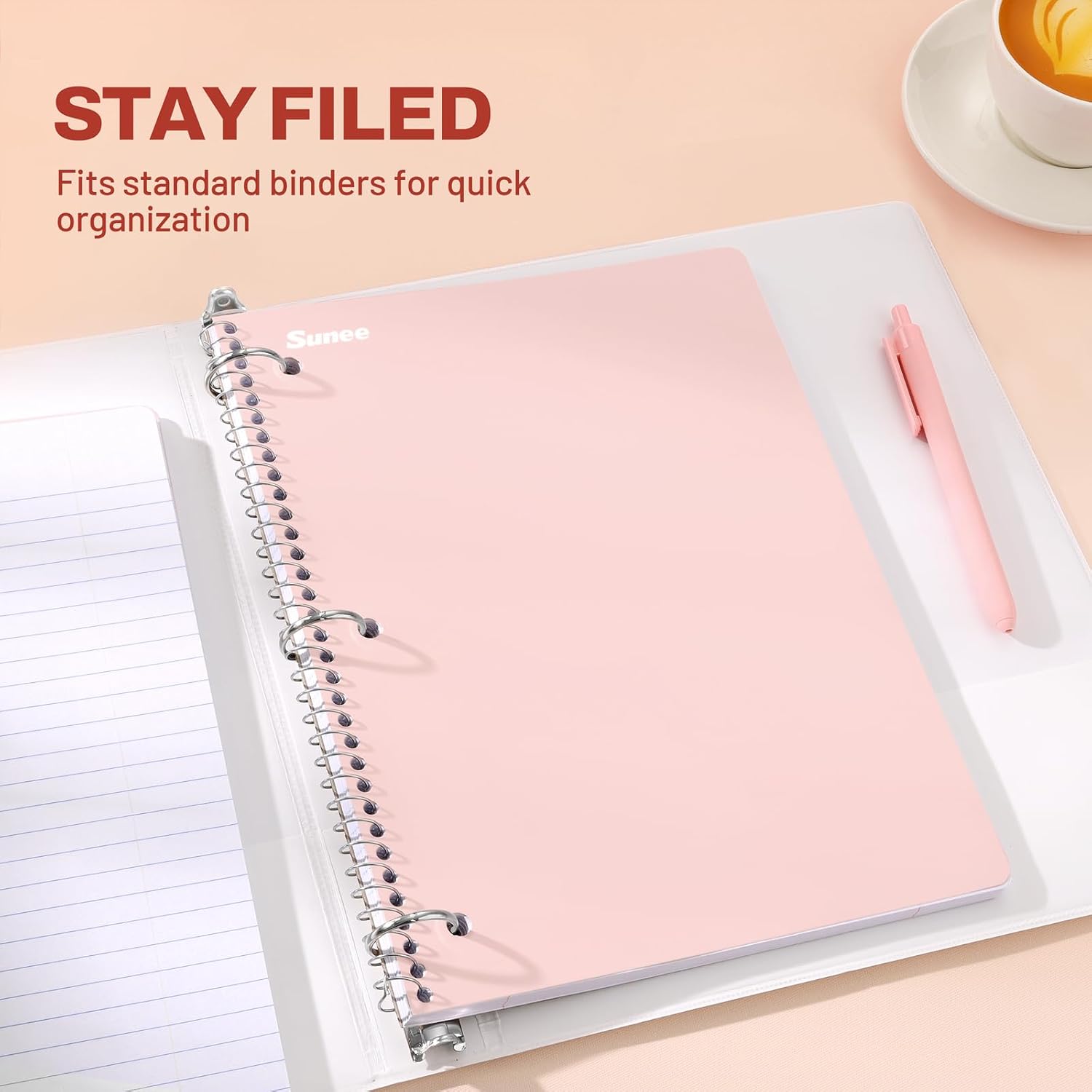 Thumbnail 2 de SUNEE 1-Subject Spiral Notebooks, 5-Pack — 8 x 10.5, 70 Sheets Each, College Ruled, 3-Hole Punch, Pink-Purple-Blue-Green-Yellow