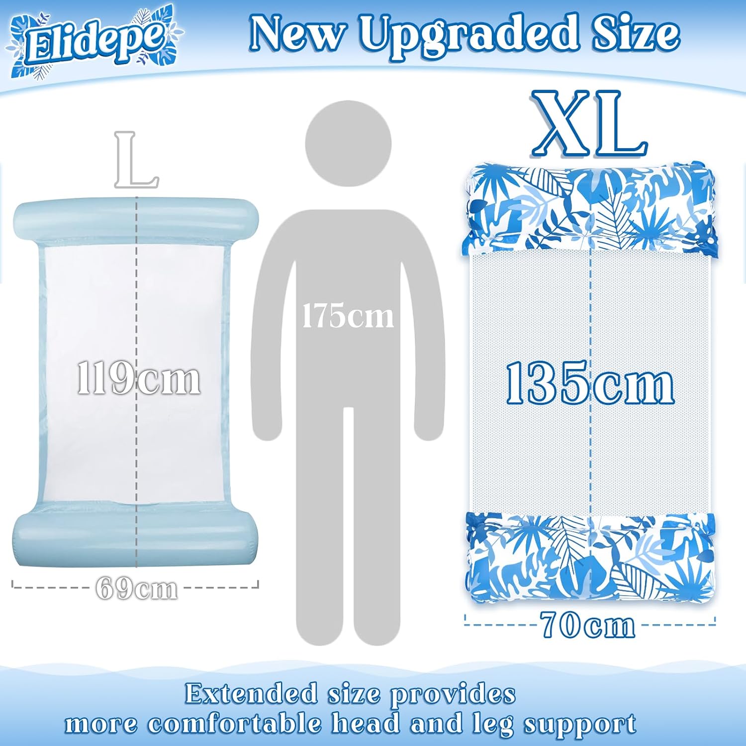 Detalle de Elidepe Luftmatratze Pool XL – 4-in-1 Wasserspielzeug, Hängematte & Lounge für 2 Stück