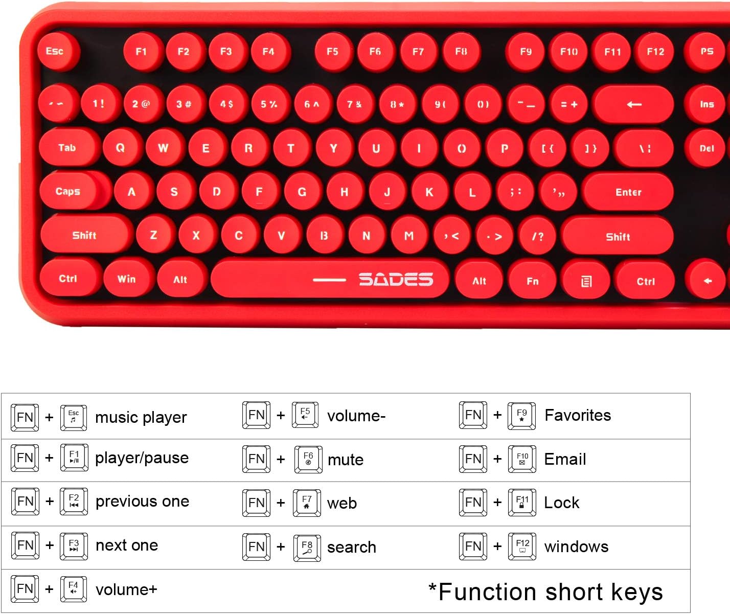 Thumbnail 2 de Red Wireless Keyboard and Mouse Combo: Retro Typewriter Style with Bubble Keycaps