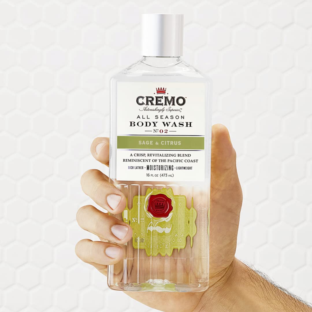 Detalle de CREMO Feuchtigkeitsspendendes Body Wash für Männer – Duschgel mit Salbei & Zitrusfrüchten, 473 ml