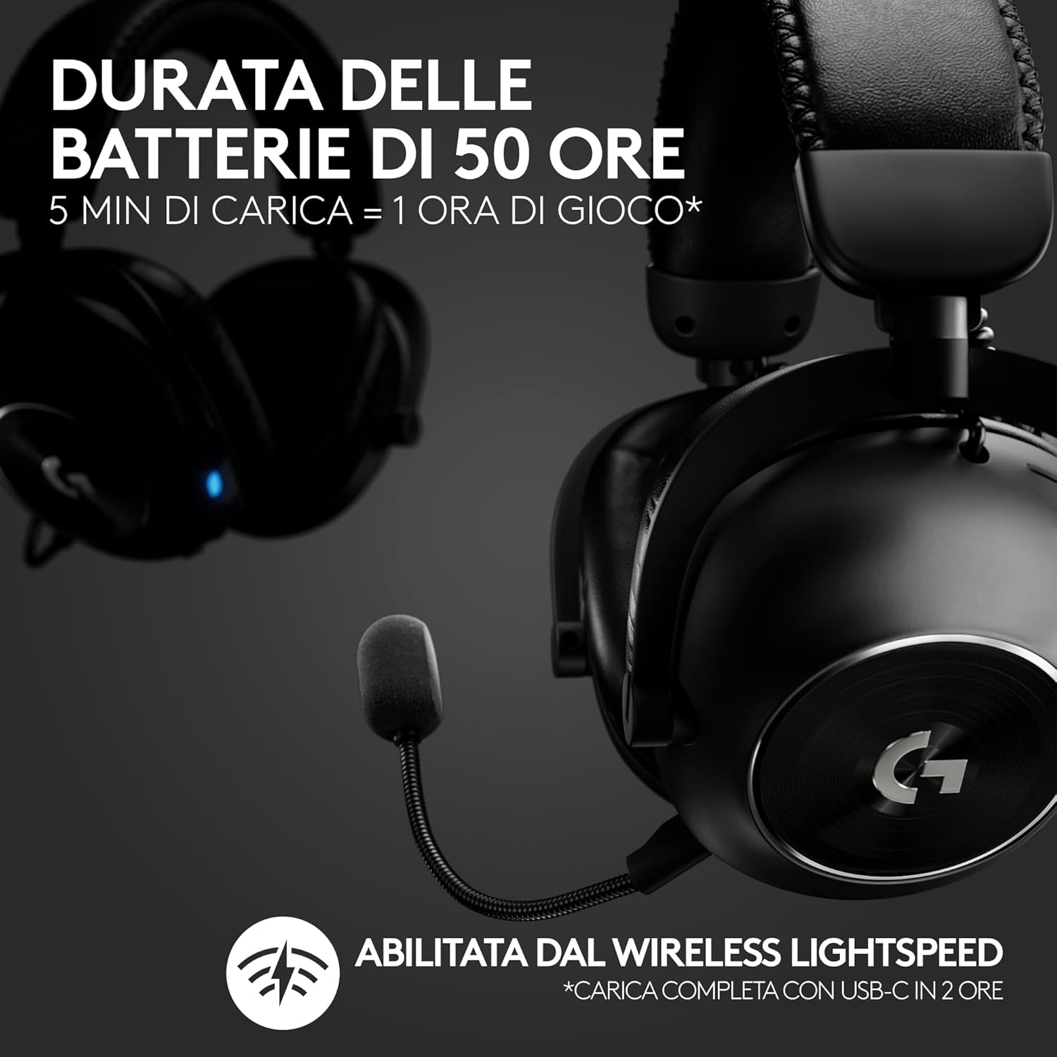 Detalle de Logitech G PRO X 2 LIGHTSPEED: Cuffie gaming wireless con microfono rimovibile e driver grafene 50 mm