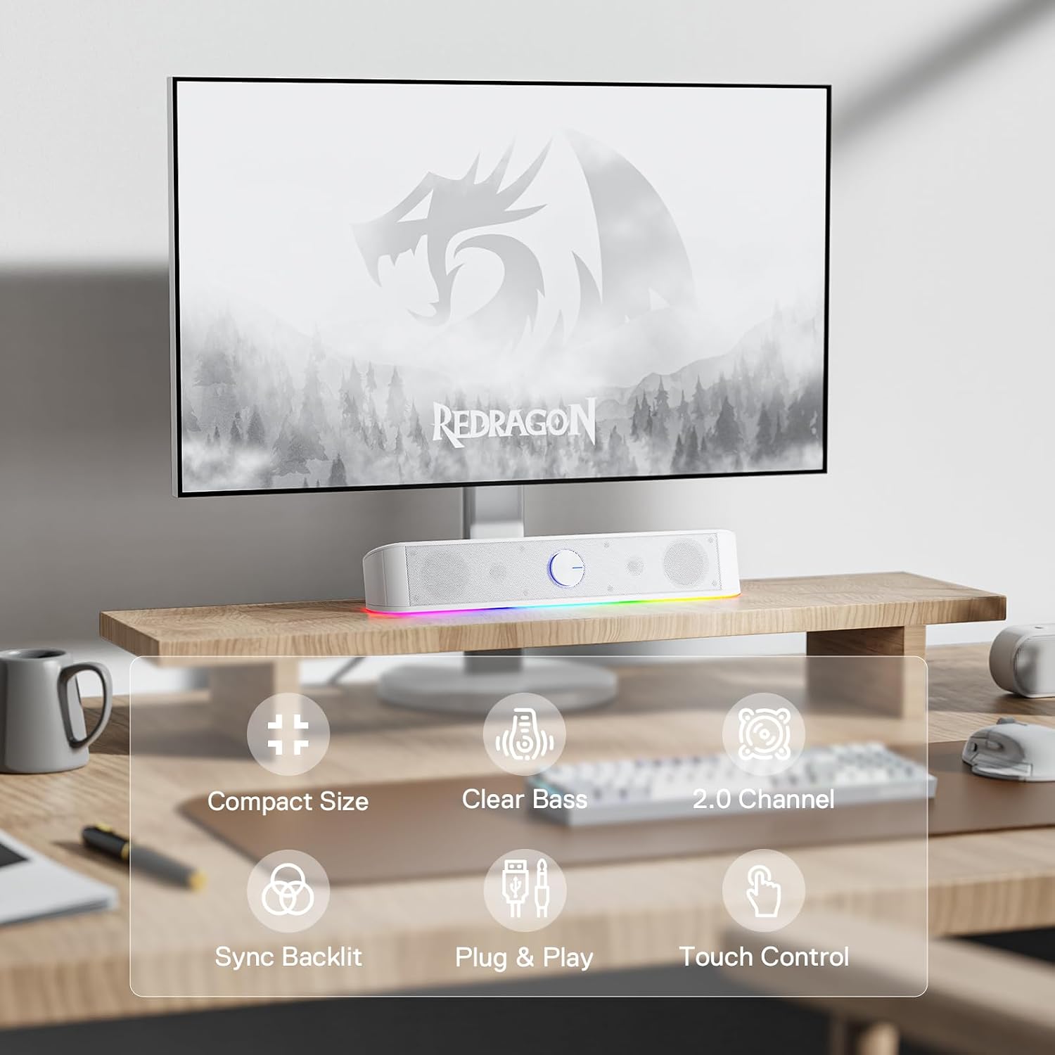 Thumbnail 1 de Redragon GS560 Adiemus RGB Desktop-Soundbar: 2.0-Computerlautsprecher mit Audio-Light-Sync