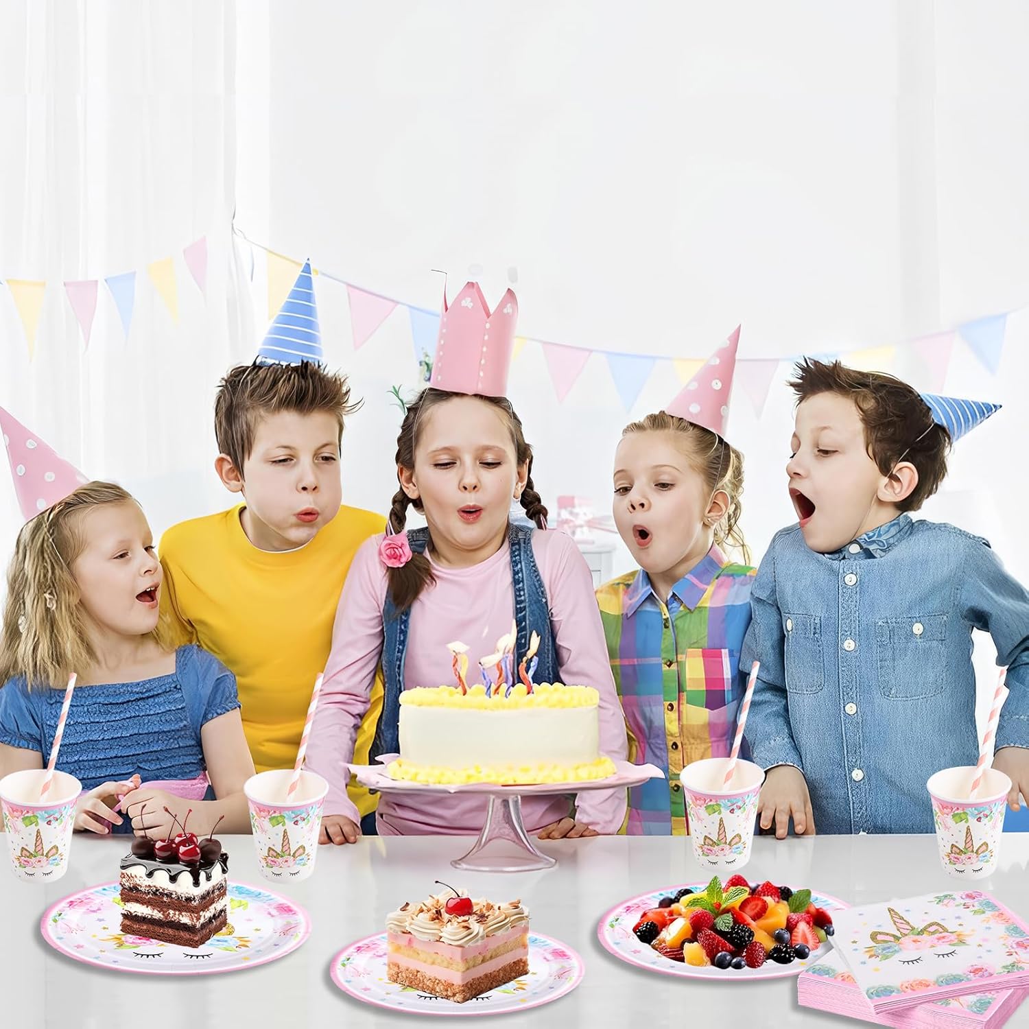 Thumbnail 5 de Aitsite Einhorn Partygeschirr-Set (100-teilig) – Geschirr für 20 Kinder auf dem Geburtstag, rosa