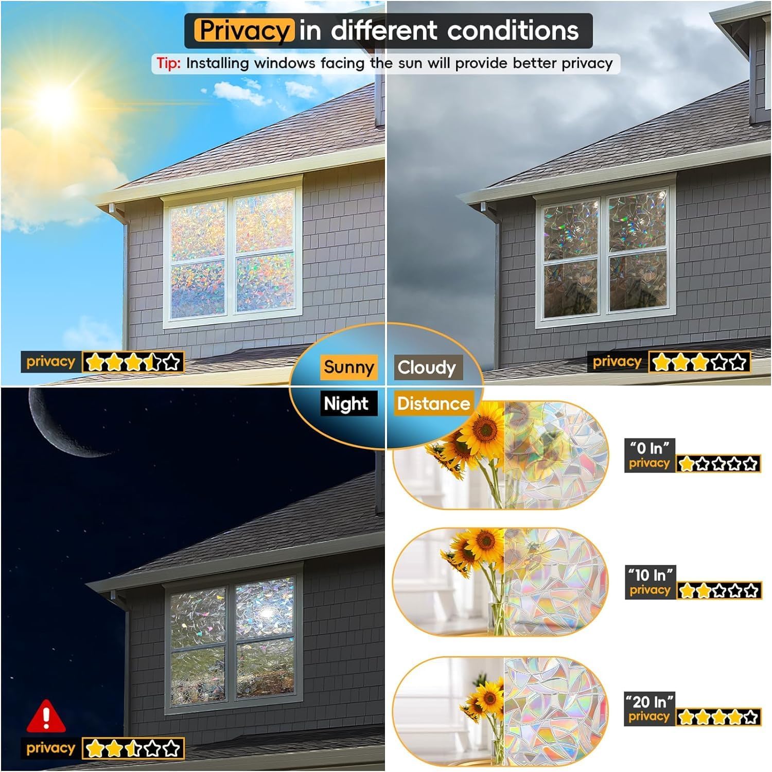 Thumbnail 3 de Dwersty Rainbow Window Privacy Film 17.5×78.74 in 🪟