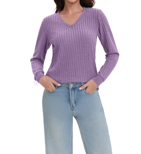 Detalle de Haslike T-shirt col V côtelé longues pour femme