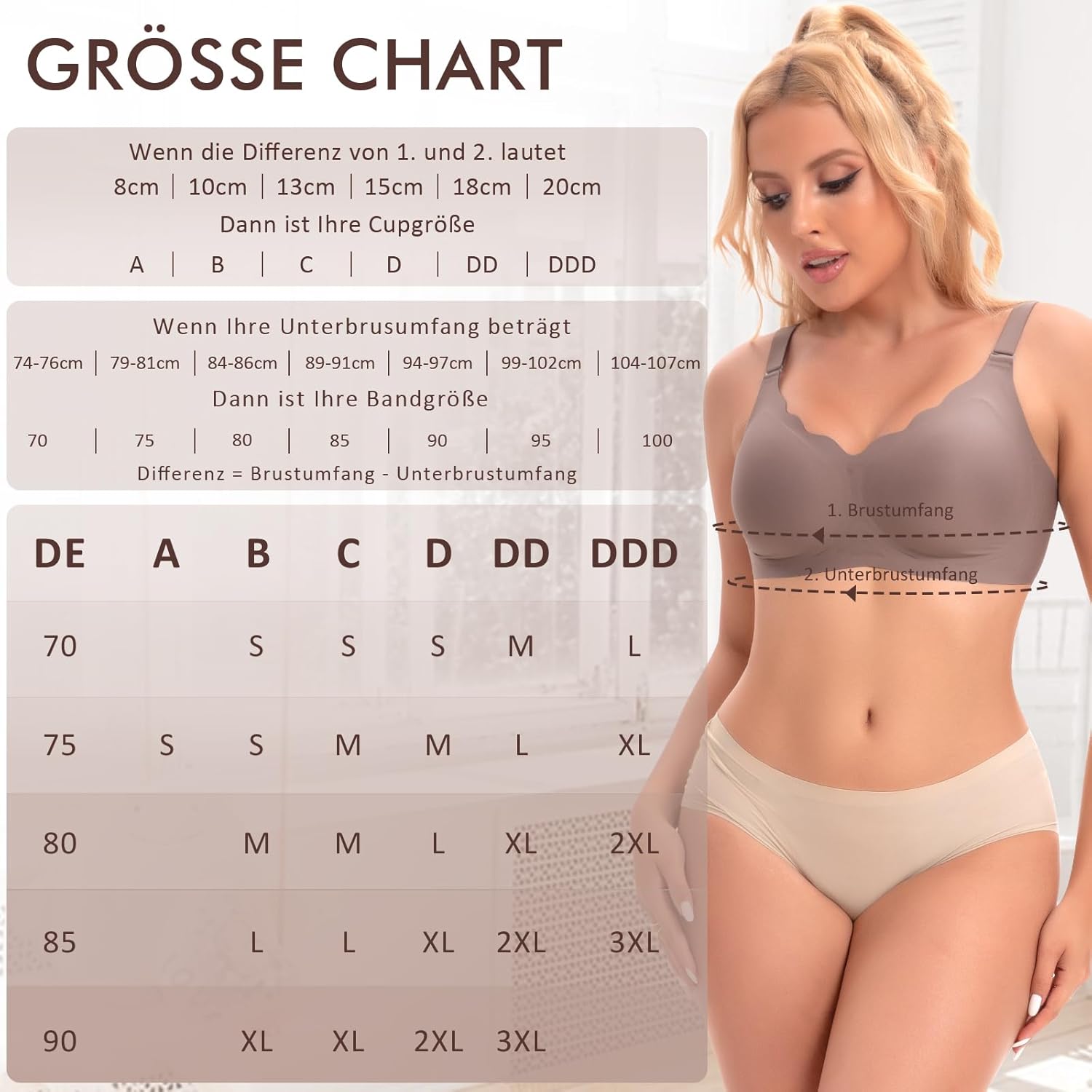 Detalle 2 de Ganado Damen Nahtloser BH Ohne Bügel | Tiefes V-Ausschnitt Bralette mit gewellten Rändern