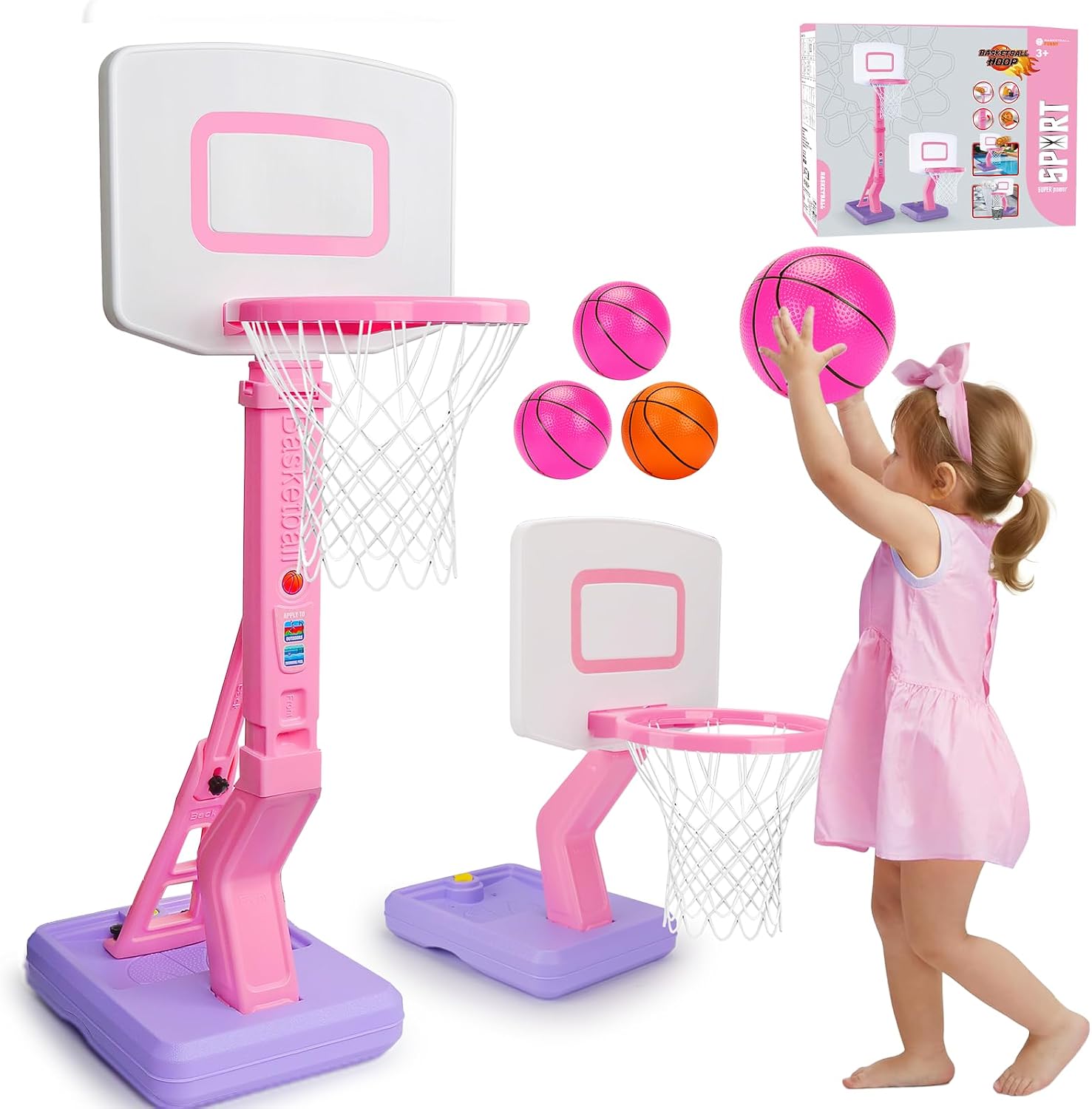 Detalle de Basketball Hoop and Stand for Kids – Adjustable Height 2'3"–4'7" with Balls (Indoor/Outdoor)