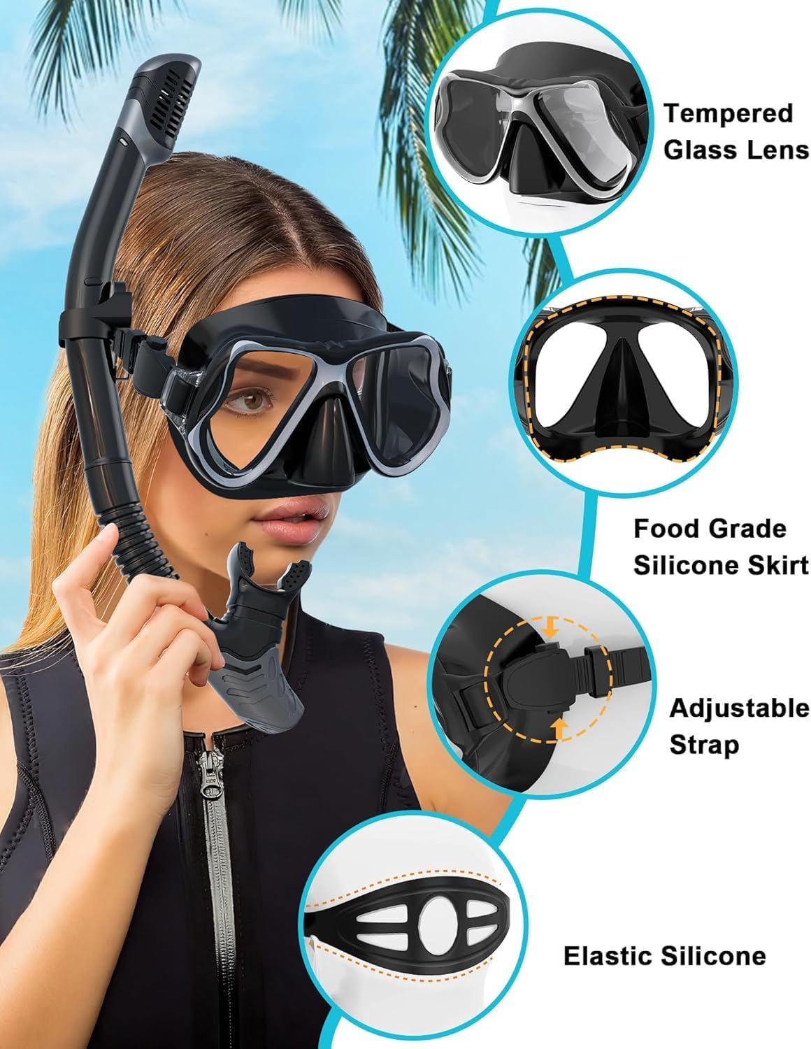 Detalle de Karvipark Dry Snorkel Set with Anti-Fog Panoramic Snorkelling Goggle (Adults)